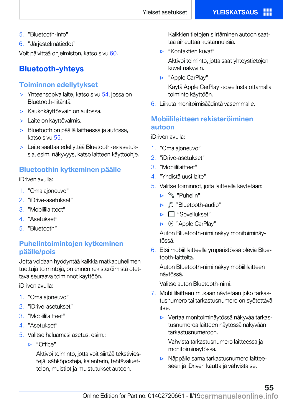 BMW M2 2020  Omistajan Käsikirja (in Finnish) �5�.w�B�l�u�e�t�o�o�t�h�-�i�n�f�ow�6�.w�J�