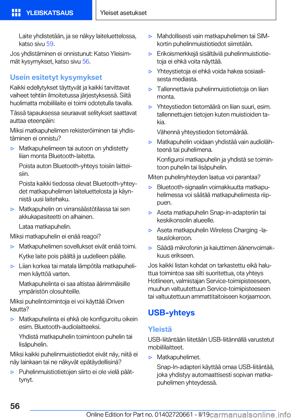 BMW M2 2020  Omistajan Käsikirja (in Finnish) �L�a�i�t�e��y�h�d�i�s�t�e�t�