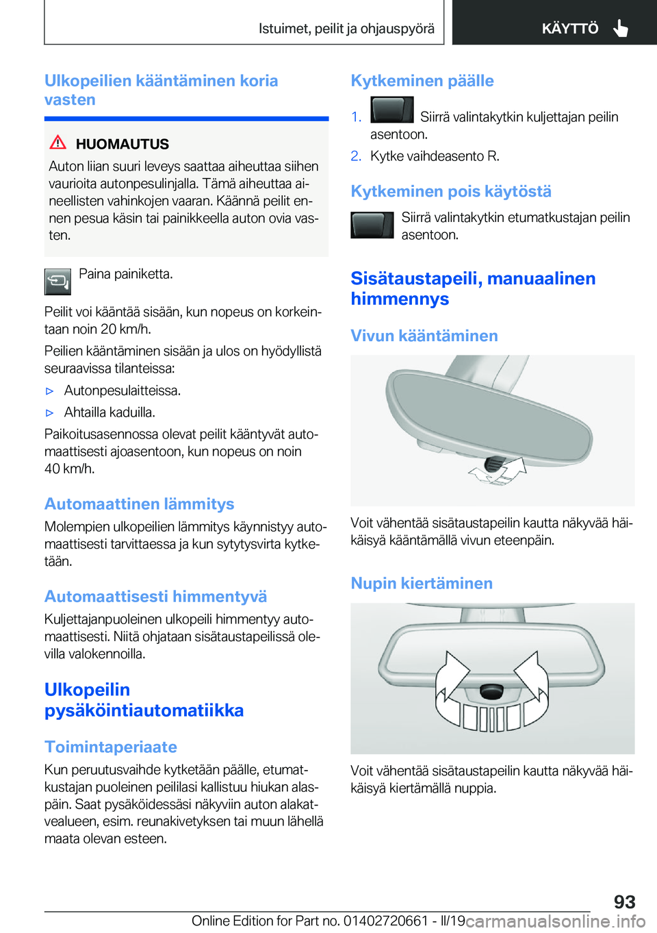 BMW M2 2020  Omistajan Käsikirja (in Finnish) �U�l�k�o�p�e�i�l�i�e�n��k�