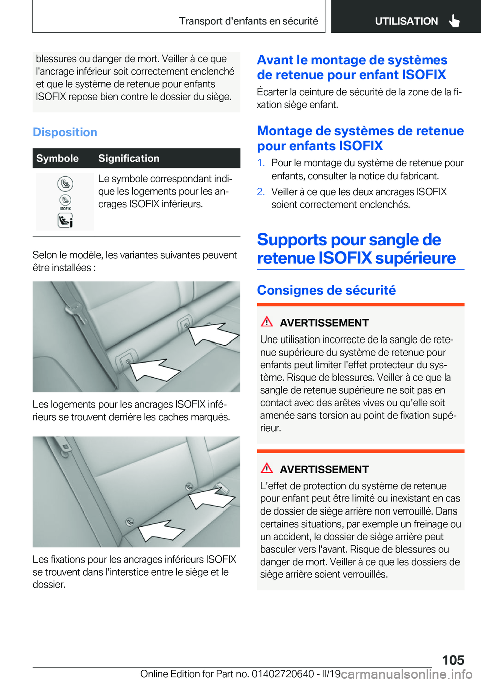 BMW M2 2020  Notices Demploi (in French) �b�l�e�s�s�u�r�e�s��o�u��d�a�n�g�e�r��d�e��m�o�r�t�.��V�e�i�l�l�e�r��