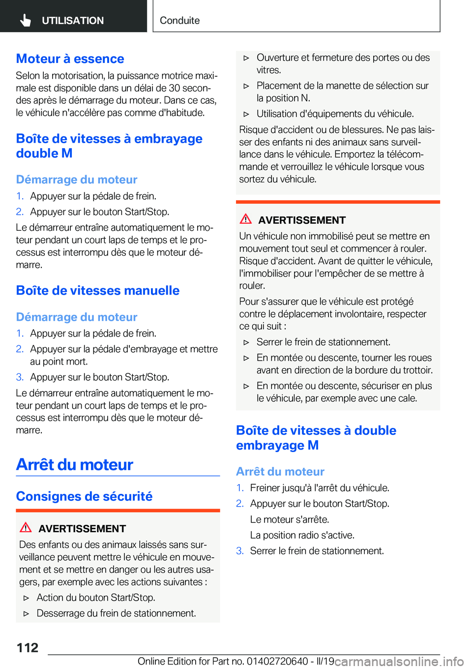 BMW M2 2020  Notices Demploi (in French) �M�o�t�e�u�r��