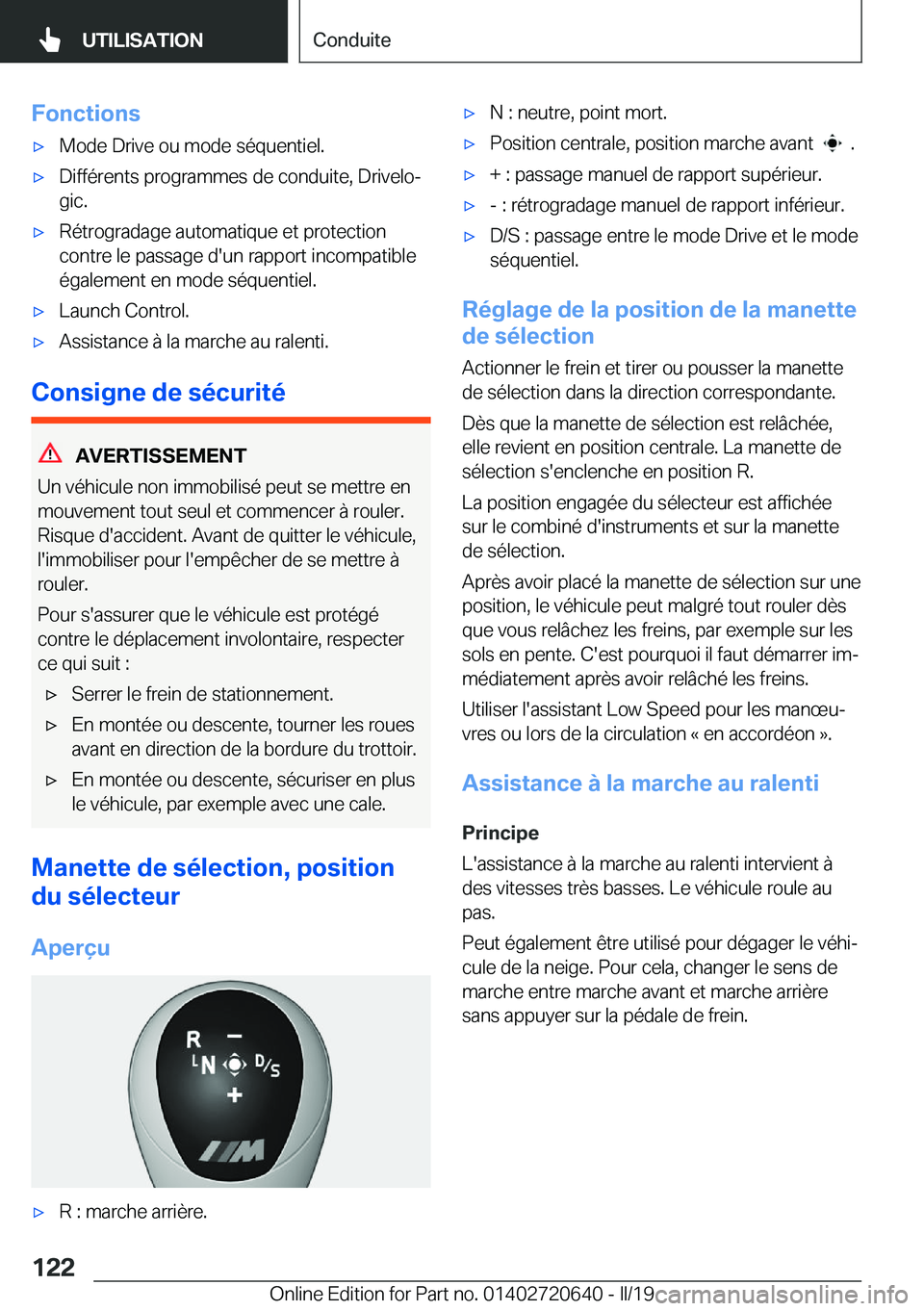 BMW M2 2020  Notices Demploi (in French) �F�o�n�c�t�i�o�n�s'x�M�o�d�e��D�r�i�v�e��o�u��m�o�d�e��s�é�q�u�e�n�t�i�e�l�.'x�D�i�f�f�é�r�e�n�t�s��p�r�o�g�r�a�m�m�e�s��d�e��c�o�n�d�u�i�t�e�,��D�r�i�v�e�l�oj
�g�i�c�.'x�R�é�t