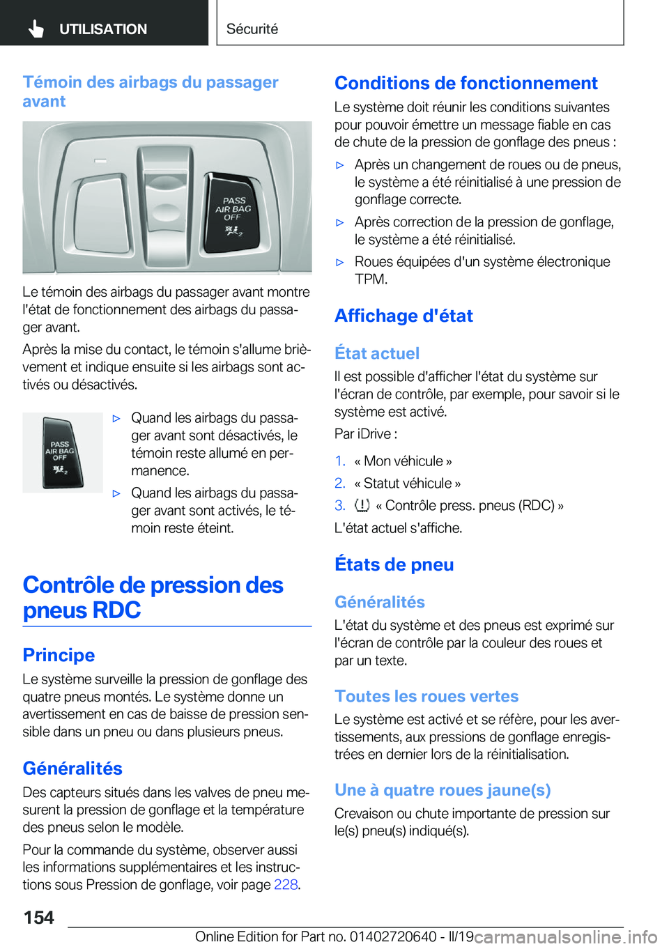 BMW M2 2020  Notices Demploi (in French) �T�é�m�o�i�n��d�e�s��a�i�r�b�a�g�s��d�u��p�a�s�s�a�g�e�r
�a�v�a�n�t
�L�e��t�é�m�o�i�n��d�e�s��a�i�r�b�a�g�s��d�u��p�a�s�s�a�g�e�r��a�v�a�n�t��m�o�n�t�r�e
�l�'�é�t�a�t��d�e��f�o�n�c