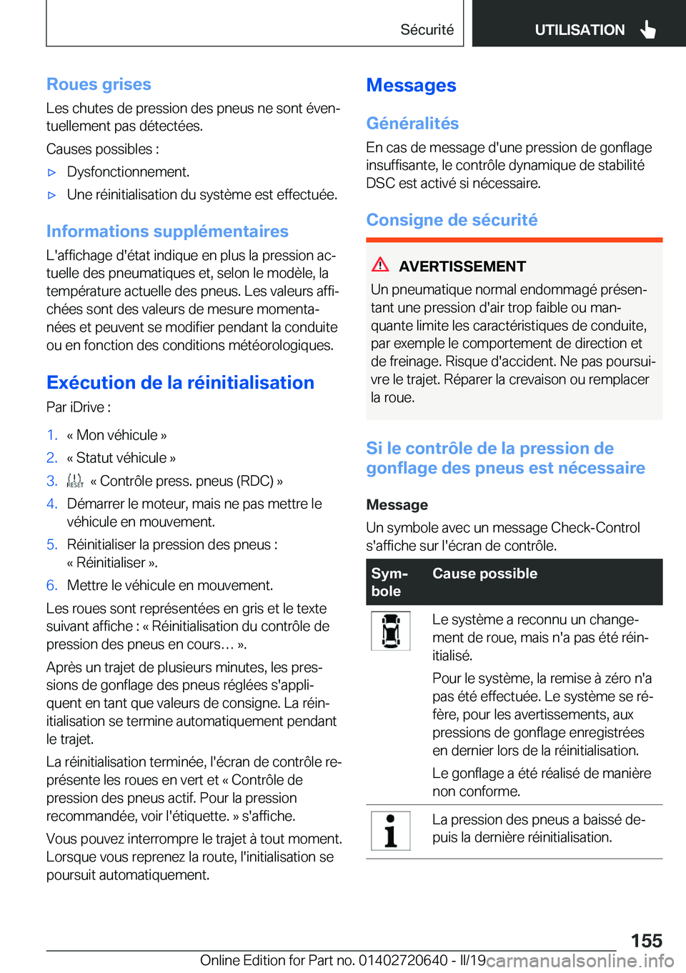 BMW M2 2020  Notices Demploi (in French) �R�o�u�e�s��g�r�i�s�e�s�L�e�s��c�h�u�t�e�s��d�e��p�r�e�s�s�i�o�n��d�e�s��p�n�e�u�s��n�e��s�o�n�t��é�v�e�nj�t�u�e�l�l�e�m�e�n�t��p�a�s��d�é�t�e�c�t�é�e�s�.
�C�a�u�s�e�s��p�o�s�s�i�b�l�e