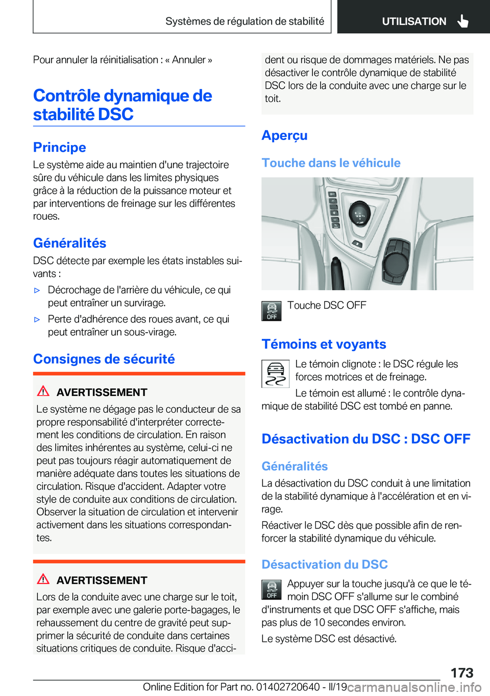 BMW M2 2020  Notices Demploi (in French) �P�o�u�r��a�n�n�u�l�e�r��l�a��r�é�i�n�i�t�i�a�l�i�s�a�t�i�o�n��:��k��A�n�n�u�l�e�r��{
�C�o�n�t�r�