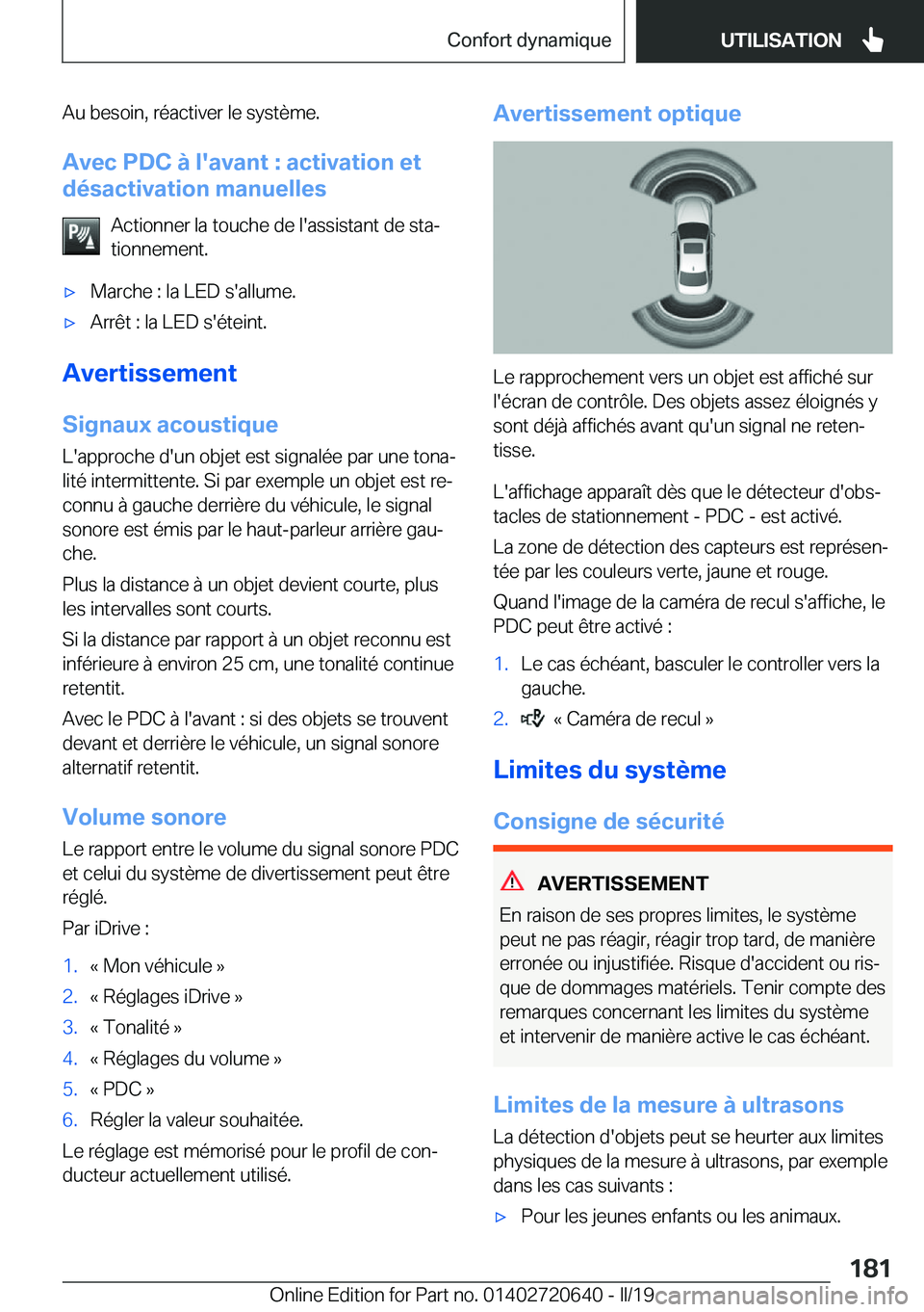 BMW M2 2020  Notices Demploi (in French) �A�u��b�e�s�o�i�n�,��r�é�a�c�t�i�v�e�r��l�e��s�y�s�t�è�m�e�.�A�v�e�c��P�D�C��