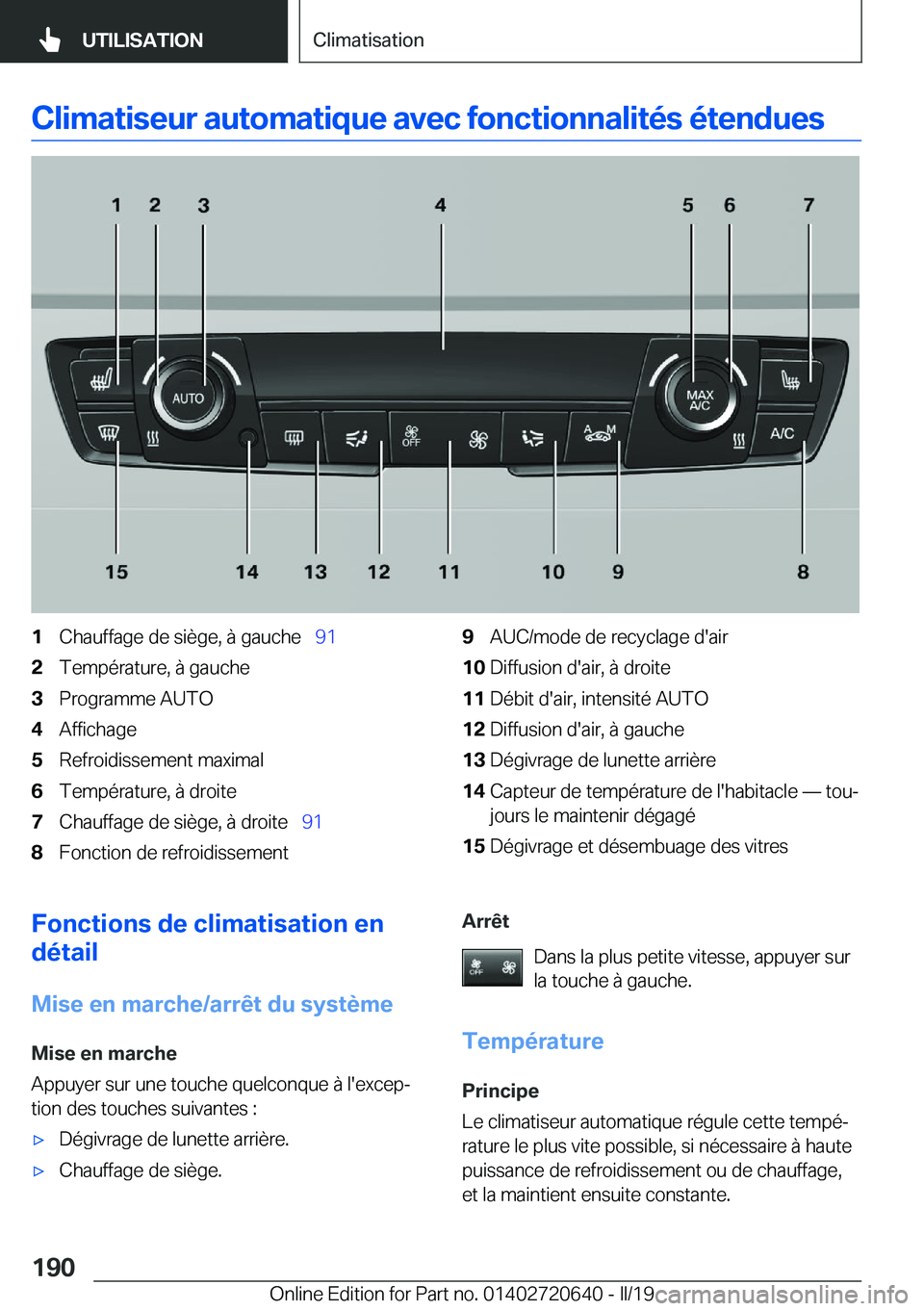 BMW M2 2020  Notices Demploi (in French) �C�l�i�m�a�t�i�s�e�u�r��a�u�t�o�m�a�t�i�q�u�e��a�v�e�c��f�o�n�c�t�i�o�n�n�a�l�i�t�é�s��é�t�e�n�d�u�e�s�1�C�h�a�u�f�f�a�g�e��d�e��s�i�è�g�e�,��