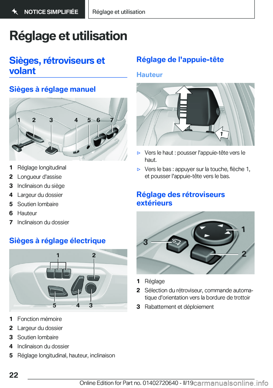 BMW M2 2020  Notices Demploi (in French) �R�é�g�l�a�g�e��e�t��u�t�i�l�i�s�a�t�i�o�n�S�i�è�g�e�s�,��r�é�t�r�o�v�i�s�e�u�r�s��e�t�v�o�l�a�n�t
�S�i�è�g�e�s��