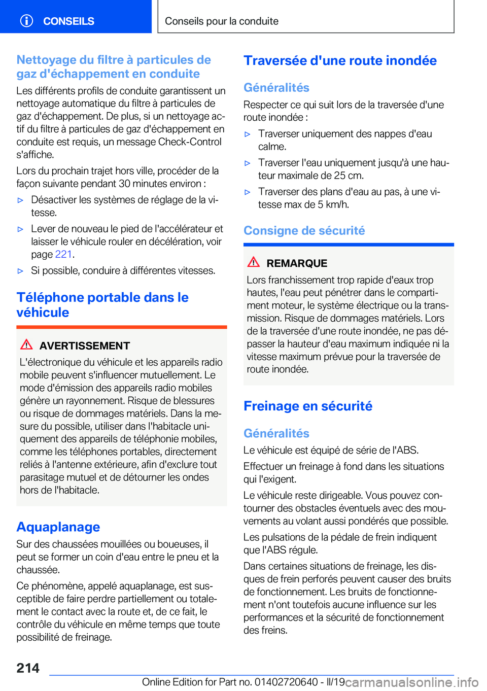 BMW M2 2020  Notices Demploi (in French) �N�e�t�t�o�y�a�g�e��d�u��f�i�l�t�r�e��