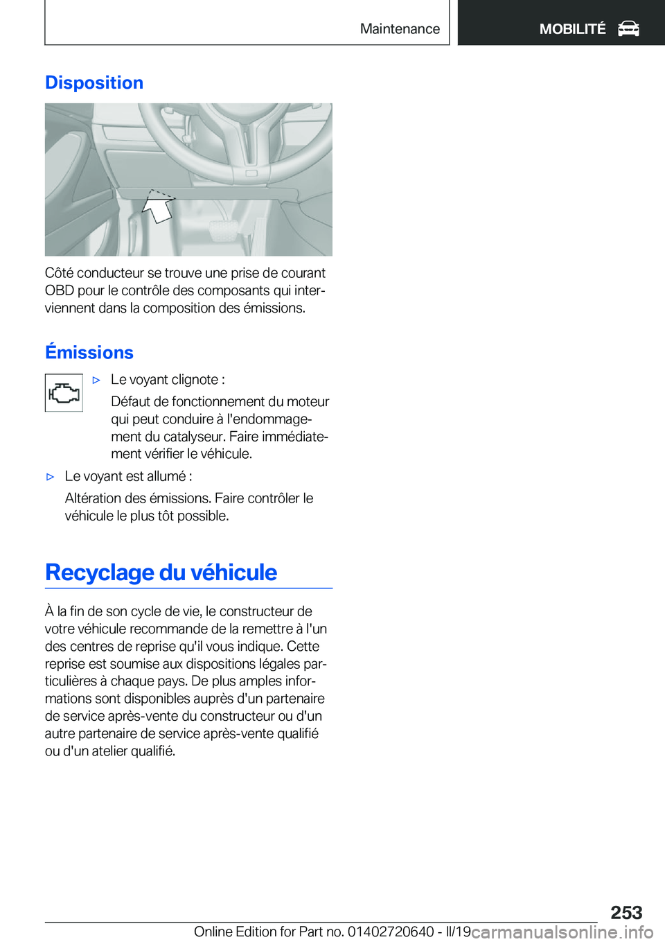 BMW M2 2020  Notices Demploi (in French) �D�i�s�p�o�s�i�t�i�o�n
�C�