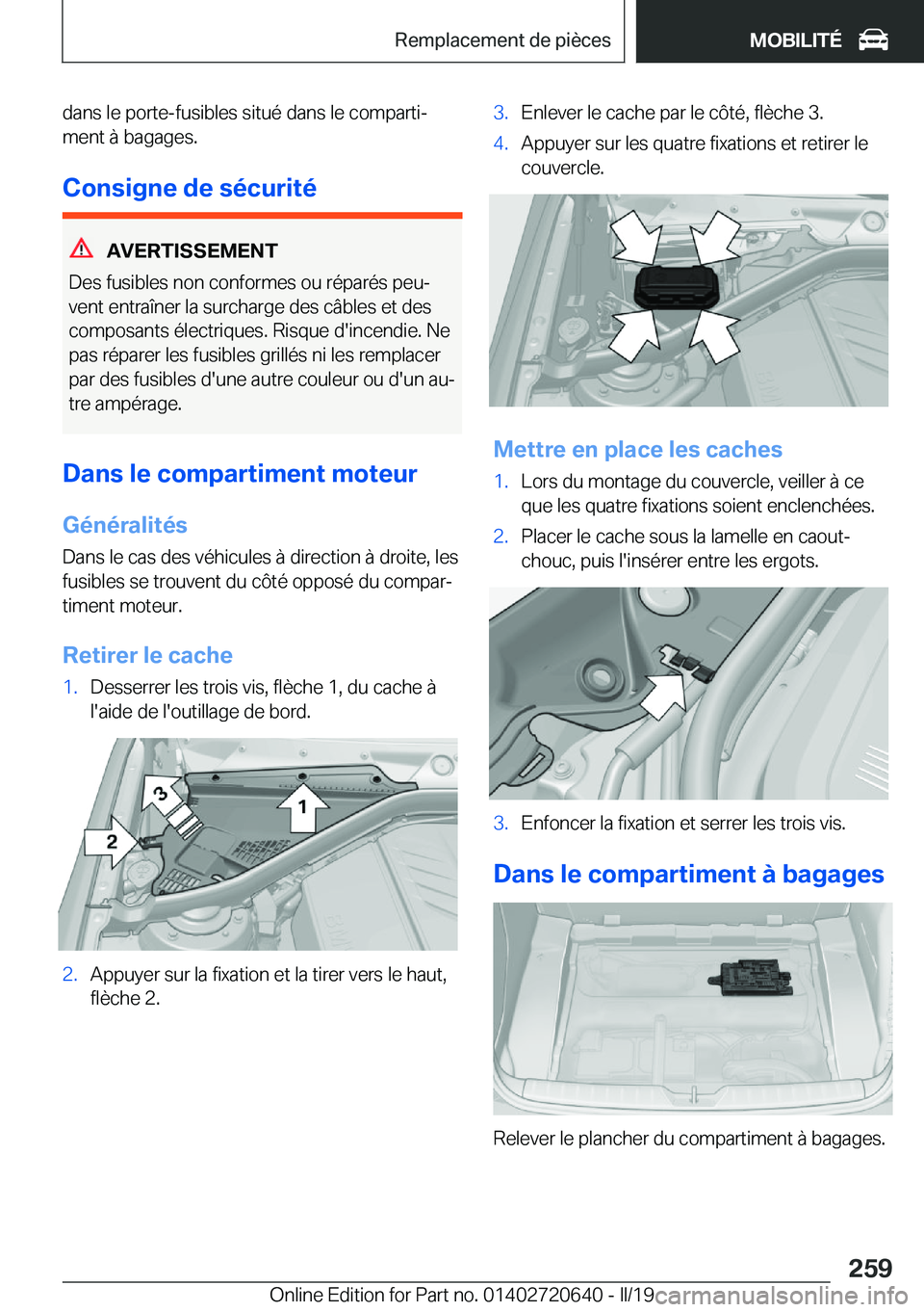 BMW M2 2020  Notices Demploi (in French) �d�a�n�s��l�e��p�o�r�t�e�-�f�u�s�i�b�l�e�s��s�i�t�u�é��d�a�n�s��l�e��c�o�m�p�a�r�t�ij�m�e�n�t��