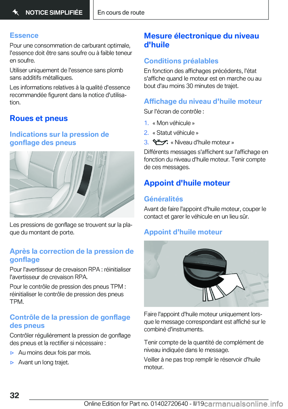 BMW M2 2020  Notices Demploi (in French) �E�s�s�e�n�c�e�P�o�u�r��u�n�e��c�o�n�s�o�m�m�a�t�i�o�n��d�e��c�a�r�b�u�r�a�n�t��o�p�t�i�m�a�l�e�,�l�'�e�s�s�e�n�c�e��d�o�i�t��ê�t�r�e��s�a�n�s��s�o�u�f�r�e��o�u��