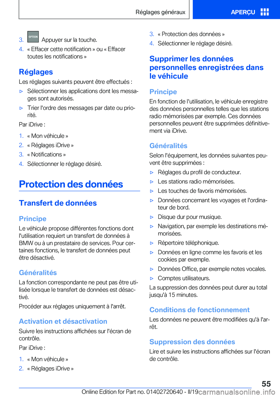 BMW M2 2020  Notices Demploi (in French) �3�.���A�p�p�u�y�e�r��s�u�r��l�a��t�o�u�c�h�e�.�4�.�k��E�f�f�a�c�e�r��c�e�t�t�e��n�o�t�i�f�i�c�a�t�i�o�n��{��o�u��k��E�f�f�a�c�e�r�t�o�u�t�e�s��l�e�s��n�o�t�i�f�i�c�a�t�i�o�n�s��{
�R�é