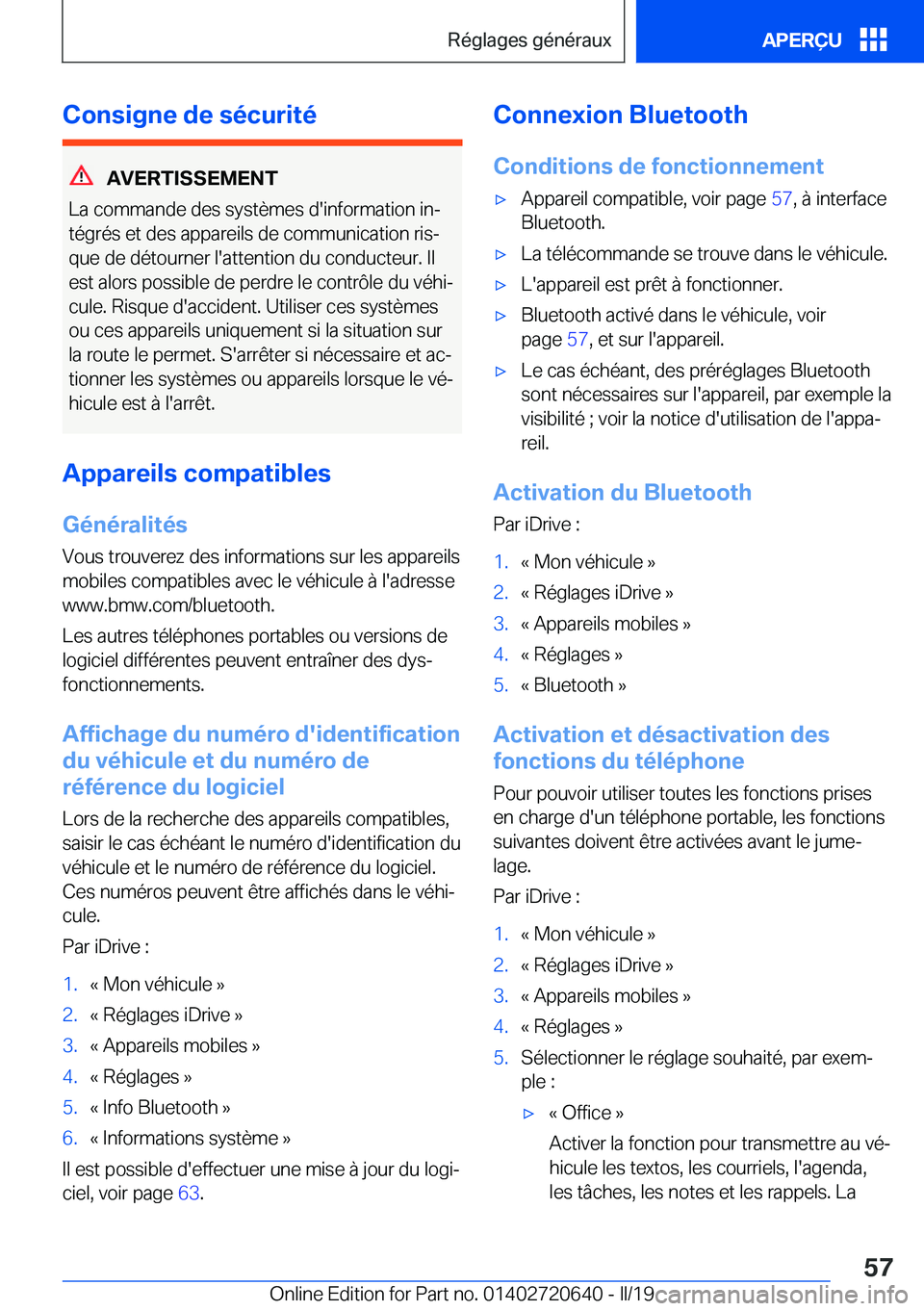 BMW M2 2020  Notices Demploi (in French) �C�o�n�s�i�g�n�e��d�e��s�é�c�u�r�i�t�é
�A�V�E�R�T�I�S�S�E�M�E�N�T
�L�a��c�o�m�m�a�n�d�e��d�e�s��s�y�s�t�è�m�e�s��d�'�i�n�f�o�r�m�a�t�i�o�n��i�nj �t�é�g�r�é�s��e�t��d�e�s��a�p�p�a�r