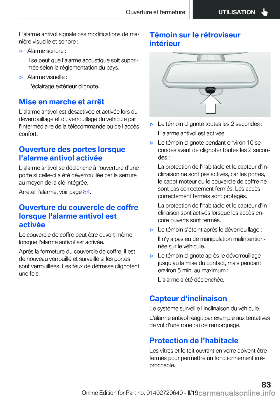 BMW M2 2020  Notices Demploi (in French) �L�'�a�l�a�r�m�e��a�n�t�i�v�o�l��s�i�g�n�a�l�e��c�e�s��m�o�d�i�f�i�c�a�t�i�o�n�s��d�e��m�aj�n�i�è�r�e��v�i�s�u�e�l�l�e��e�t��s�o�n�o�r�e��:'x�A�l�a�r�m�e��s�o�n�o�r�e��:
�I�l��s