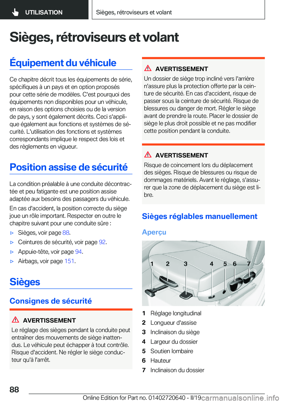BMW M2 2020  Notices Demploi (in French) �S�i�è�g�e�s�,��r�é�t�r�o�v�i�s�e�u�r�s��e�t��v�o�l�a�n�t�É�q�u�i�p�e�m�e�n�t��d�u��v�é�h�i�c�u�l�e
�C�e��c�h�a�p�i�t�r�e��d�é�c�r�i�t��t�o�u�s��l�e�s��é�q�u�i�p�e�m�e�n�t�s��d�e��s�