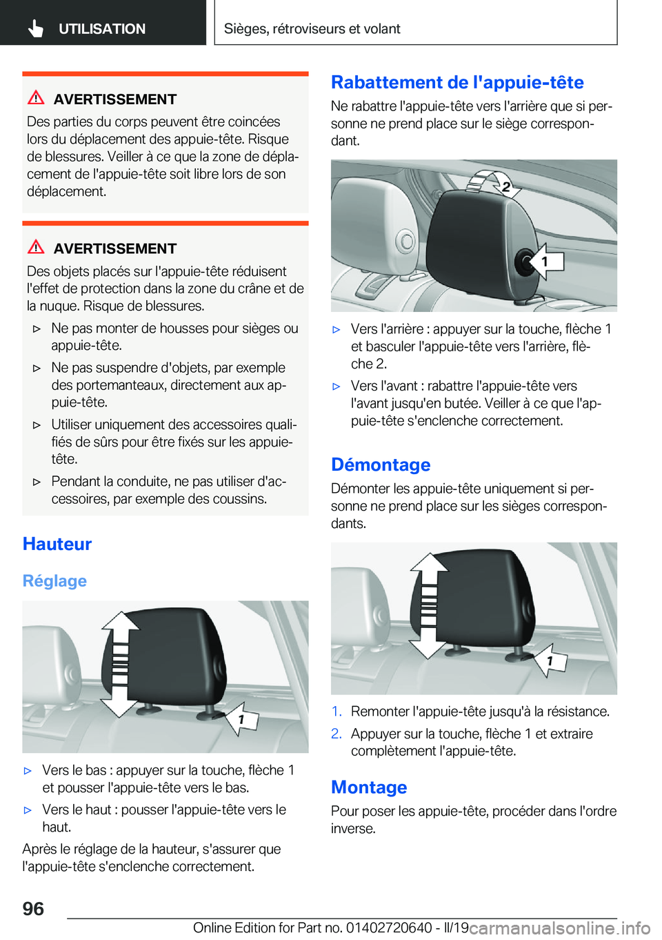 BMW M2 2020  Notices Demploi (in French) �A�V�E�R�T�I�S�S�E�M�E�N�T
�D�e�s��p�a�r�t�i�e�s��d�u��c�o�r�p�s��p�e�u�v�e�n�t��ê�t�r�e��c�o�i�n�c�é�e�s �l�o�r�s��d�u��d�é�p�l�a�c�e�m�e�n�t��d�e�s��a�p�p�u�i�e�-�t�ê�t�e�.��R�i�s�q�u