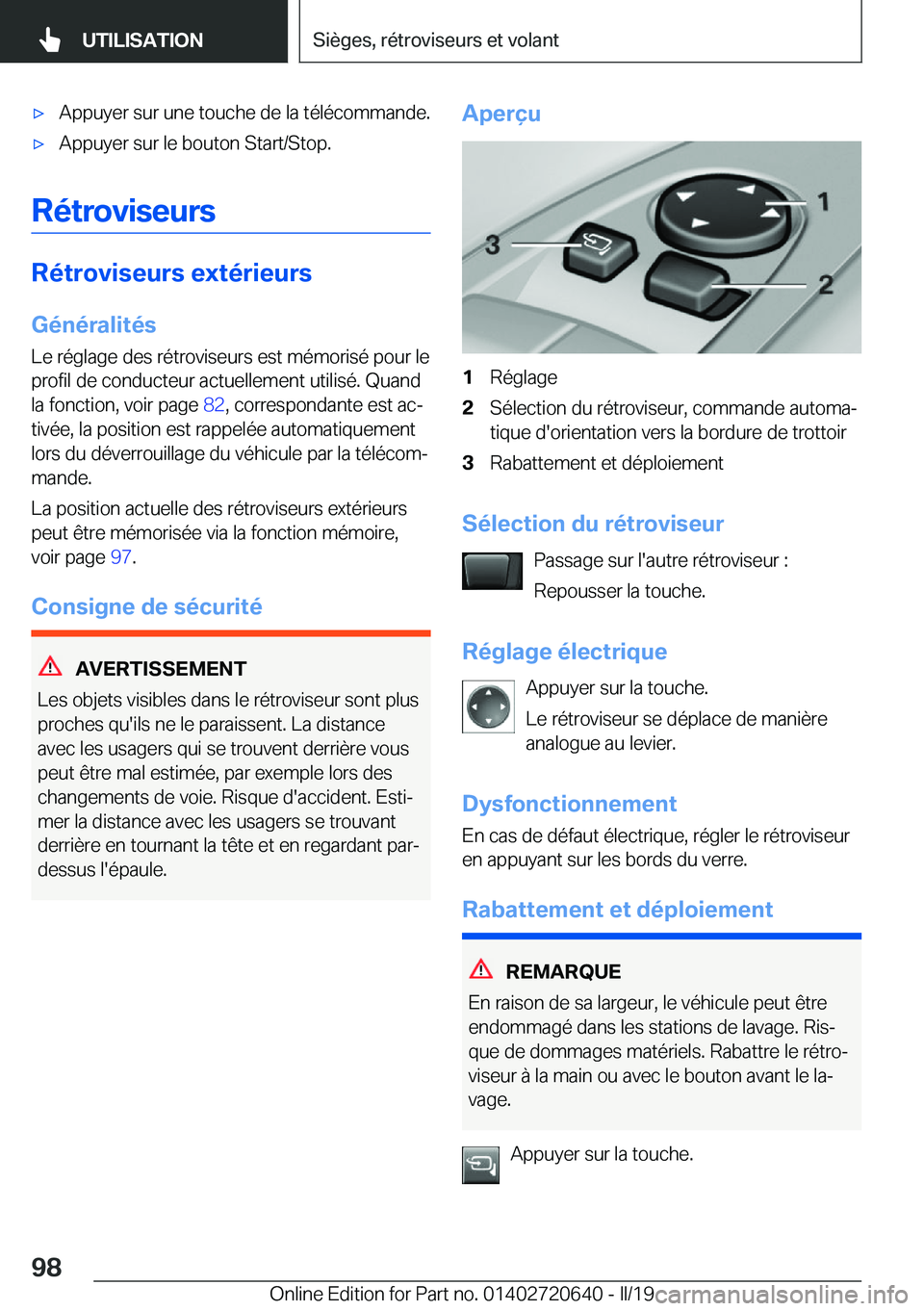 BMW M2 2020  Notices Demploi (in French) 'x�A�p�p�u�y�e�r��s�u�r��u�n�e��t�o�u�c�h�e��d�e��l�a��t�é�l�é�c�o�m�m�a�n�d�e�.'x�A�p�p�u�y�e�r��s�u�r��l�e��b�o�u�t�o�n��S�t�a�r�t�/�S�t�o�p�.
�R�é�t�r�o�v�i�s�e�u�r�s
�R�é�t�r