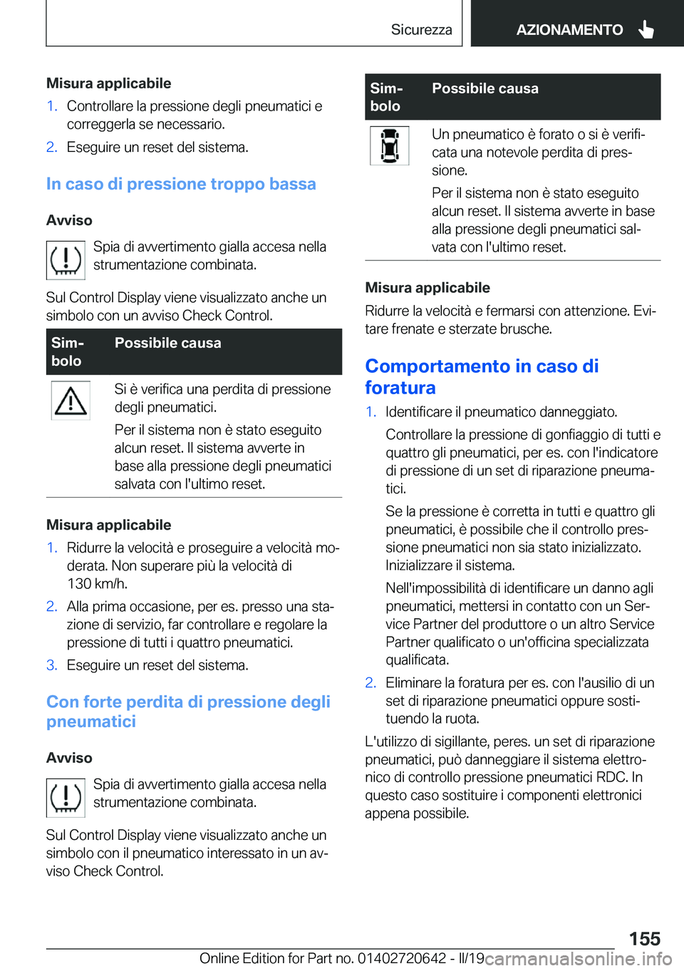 BMW M2 2020  Libretti Di Uso E manutenzione (in Italian) �M�i�s�u�r�a��a�p�p�l�i�c�a�b�i�l�e�1�.�C�o�n�t�r�o�l�l�a�r�e��l�a��p�r�e�s�s�i�o�n�e��d�e�g�l�i��p�n�e�u�m�a�t�i�c�i��e�c�o�r�r�e�g�g�e�r�l�a��s�e��n�e�c�e�s�s�a�r�i�o�.�2�.�E�s�e�g�u�i�r�e�