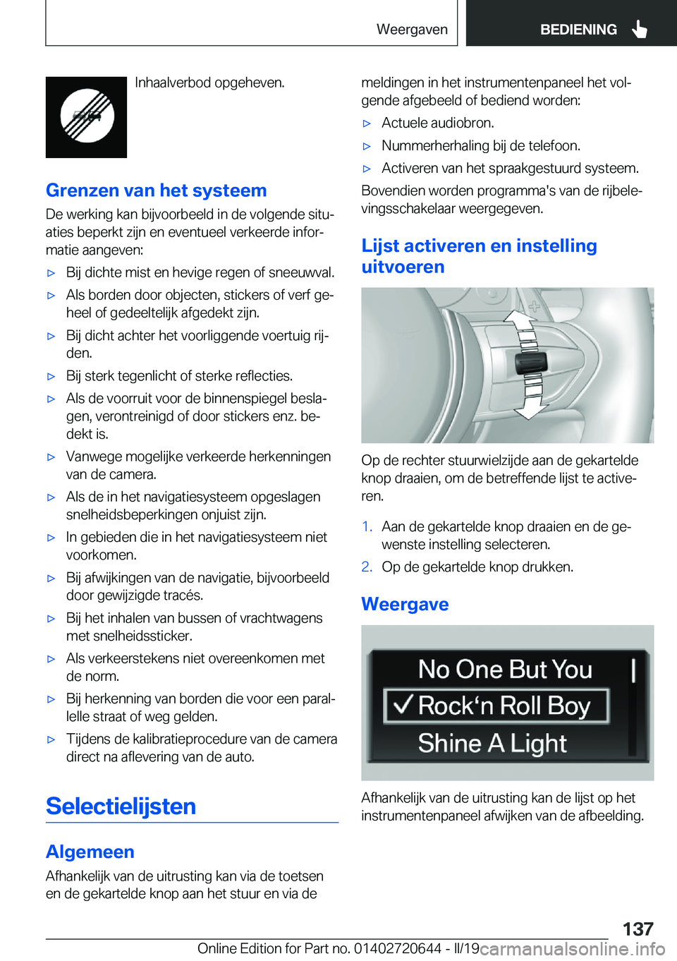 BMW M2 2020  Instructieboekjes (in Dutch) �I�n�h�a�a�l�v�e�r�b�o�d��o�p�g�e�h�e�v�e�n�.
�G�r�e�n�z�e�n��v�a�n��h�e�t��s�y�s�t�e�e�m
�D�e��w�e�r�k�i�n�g��k�a�n��b�i�j�v�o�o�r�b�e�e�l�d��i�n��d�e��v�o�l�g�e�n�d�e��s�i�t�uj
�a�t�i�e�