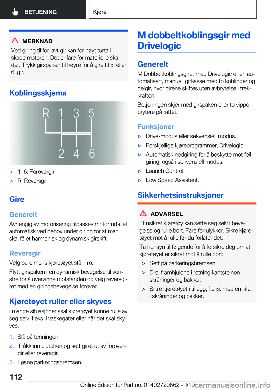BMW M2 2020  InstruksjonsbØker (in Norwegian) �M�E�R�K�N�A�D
�V�e�d��g�i�r�i�n�g��t�i�l��f�o�r��l�a�v�t��g�i�r��k�a�n��f�o�r��h�