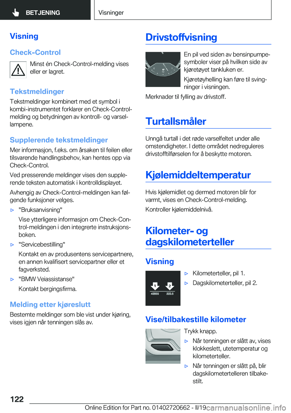 BMW M2 2020  InstruksjonsbØker (in Norwegian) �V�i�s�n�i�n�g
�C�h�e�c�k�-�C�o�n�t�r�o�l �M�i�n�s�t��