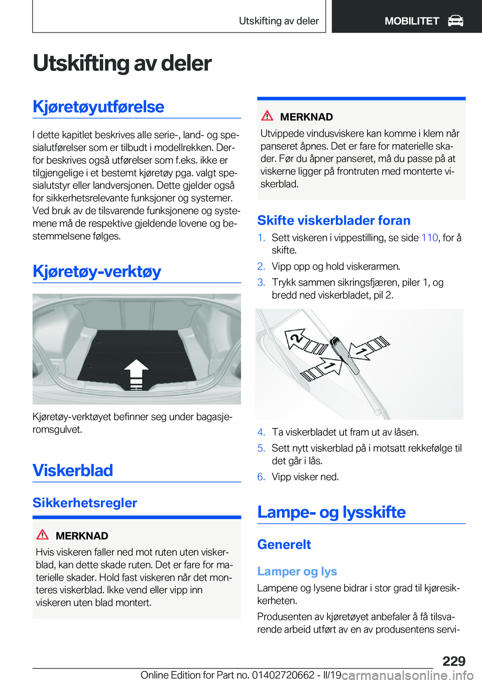 BMW M2 2020  InstruksjonsbØker (in Norwegian) �U�t�s�k�i�f�t�i�n�g��a�v��d�e�l�e�r�K�j�