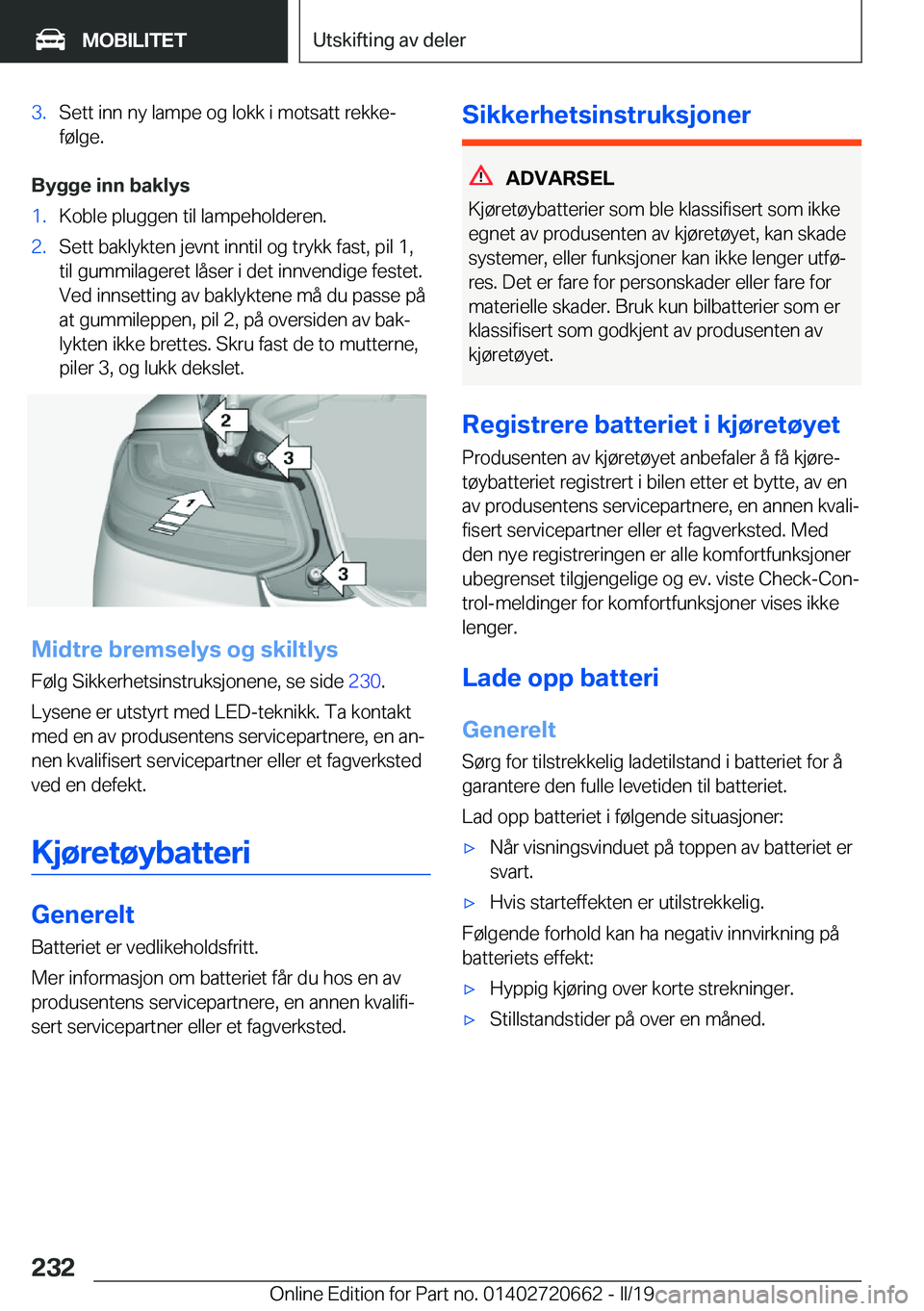 BMW M2 2020  InstruksjonsbØker (in Norwegian) �3�.�S�e�t�t��i�n�n��n�y��l�a�m�p�e��o�g��l�o�k�k��i��m�o�t�s�a�t�t��r�e�k�k�ej
�f�