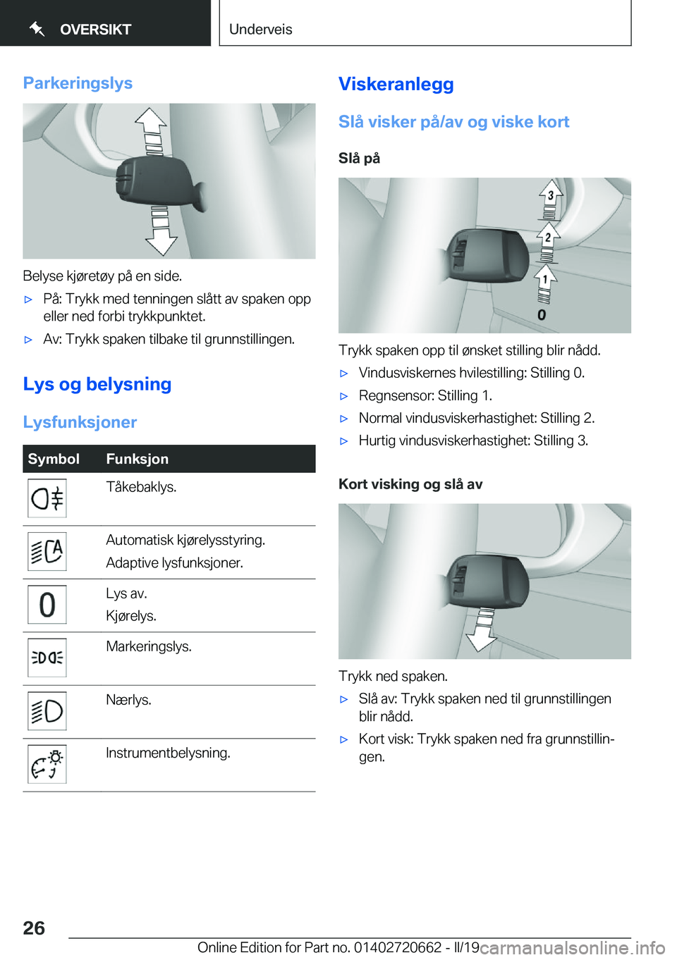 BMW M2 2020  InstruksjonsbØker (in Norwegian) �P�a�r�k�e�r�i�n�g�s�l�Z�s
�B�e�l�y�s�e��k�j�