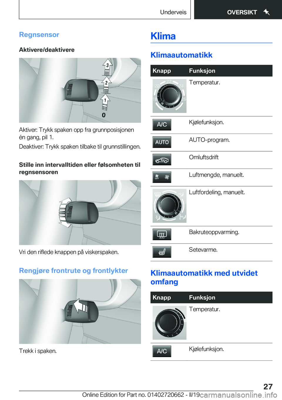 BMW M2 2020  InstruksjonsbØker (in Norwegian) �R�e�g�n�s�e�n�s�o�r
�A�k�t�i�v�e�r�e�/�d�e�a�k�t�i�v�e�r�e
�A�k�t�i�v�e�r�:��T�r�y�k�k��s�p�a�k�e�n��o�p�p��f�r�a��g�r�u�n�n�p�o�s�i�s�j�o�n�e�n
�