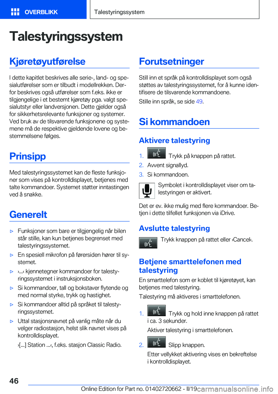 BMW M2 2020  InstruksjonsbØker (in Norwegian) �T�a�l�e�s�t�Z�r�i�n�g�s�s�Z�s�t�e�m�K�j�