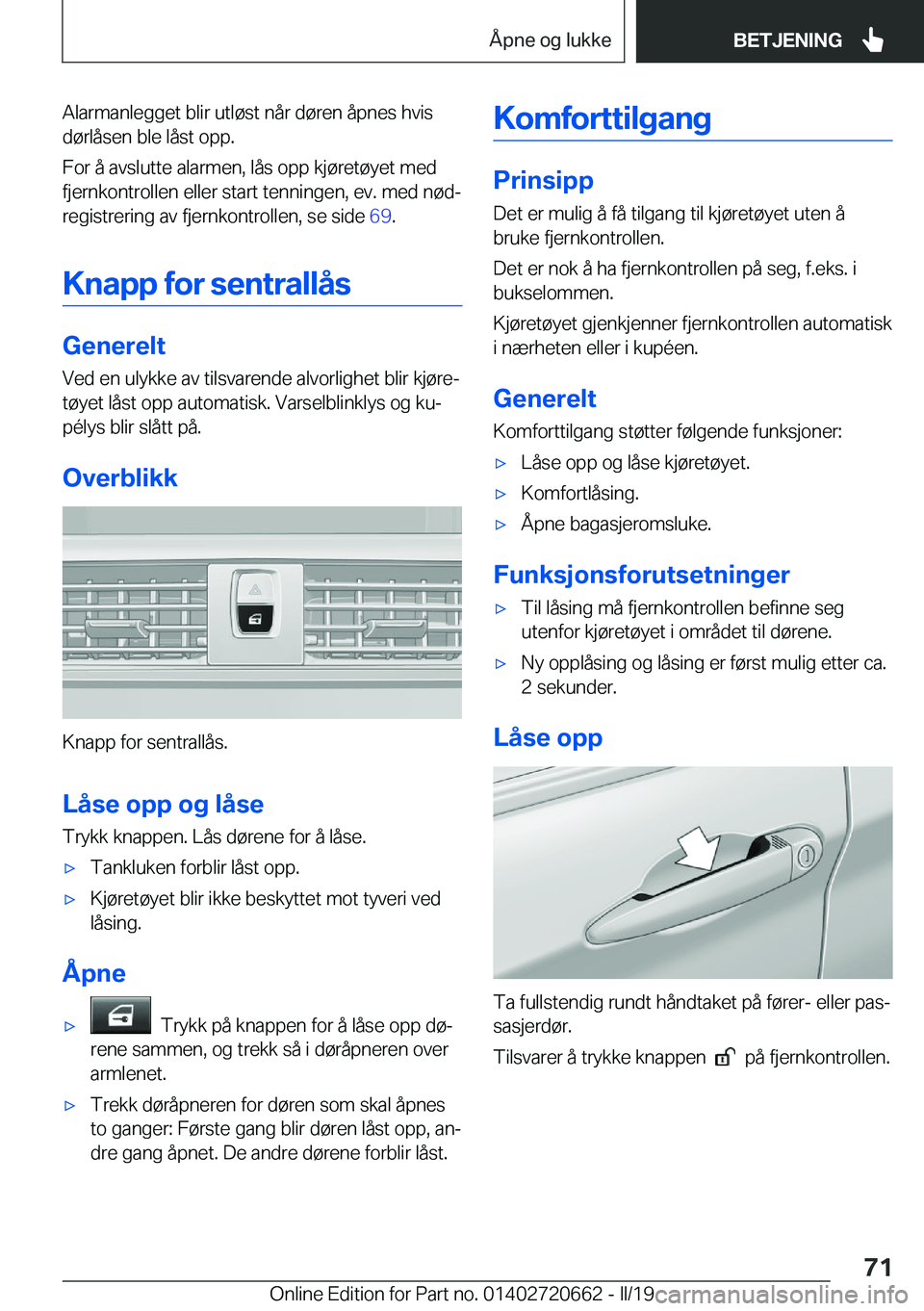 BMW M2 2020  InstruksjonsbØker (in Norwegian) �A�l�a�r�m�a�n�l�e�g�g�e�t��b�l�i�r��u�t�l�