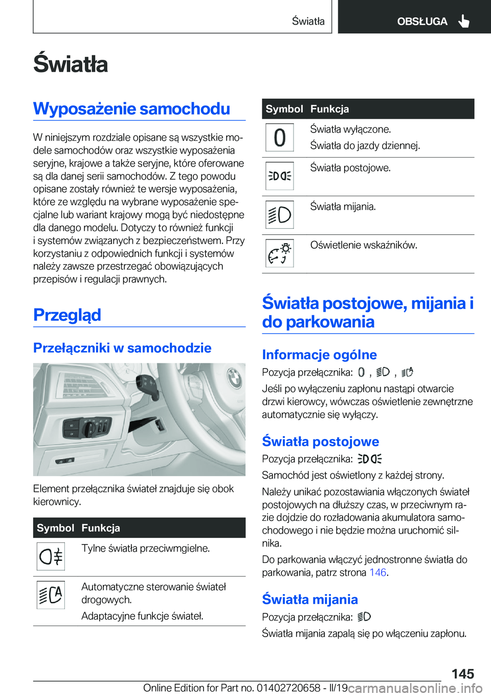 BMW M2 2020  Instrukcja obsługi (in Polish) �w�i�a�t�ł�a�W�y�p�o�s�a9�e�n�i�e��s�a�m�o�c�h�o�d�u
�W��n�i�n�i�e�j�s�z�y�m��r�o�z�d�z�i�a�l�e��o�p�i�s�a�n�e��s�