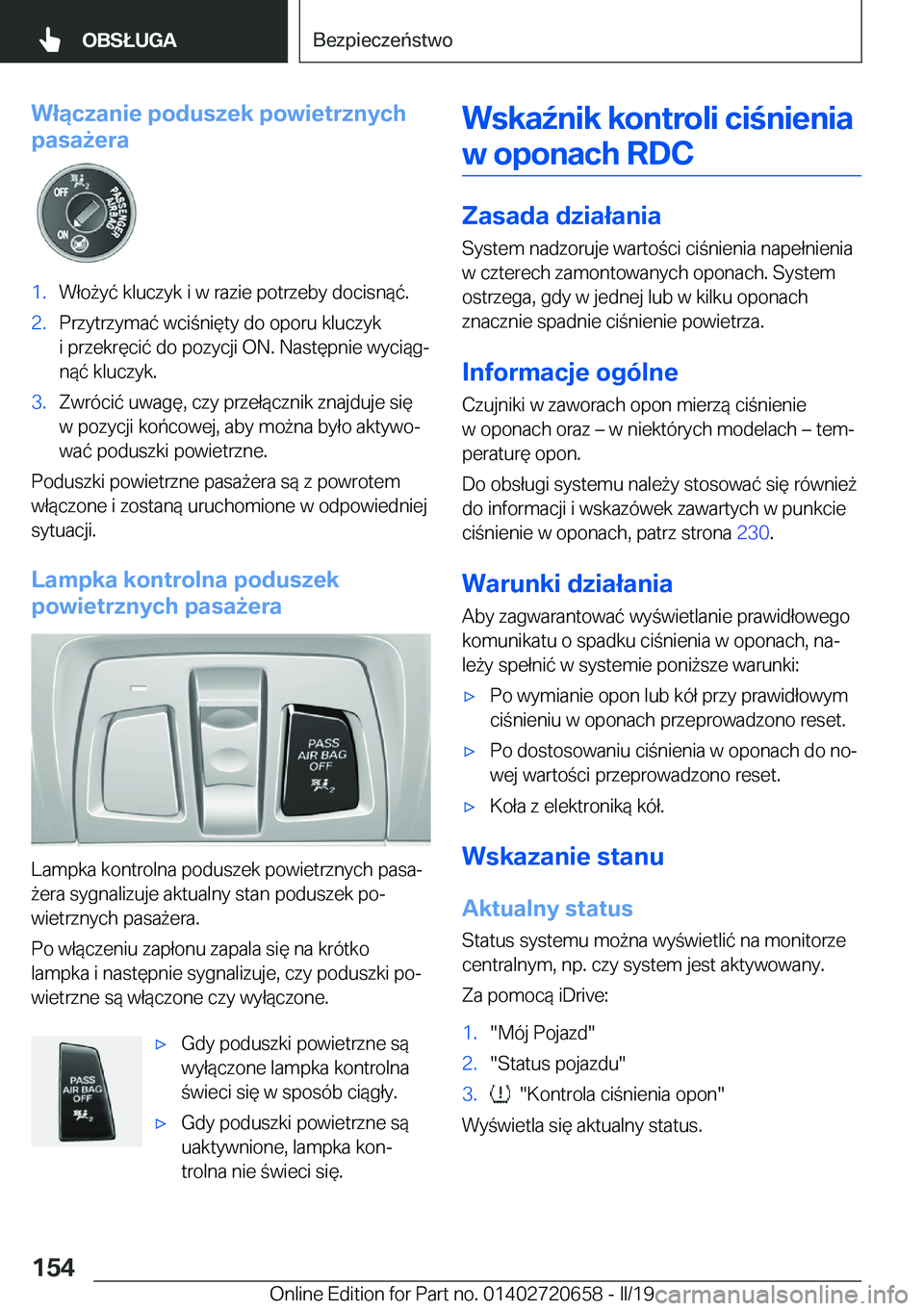 BMW M2 2020  Instrukcja obsługi (in Polish) �W�ł�ą�c�z�a�n�i�e��p�o�d�u�s�z�e�k��p�o�w�i�e�t�r�z�n�y�c�h
�p�a�s�a9�e�r�a�1�.�W�ł�o9�y�