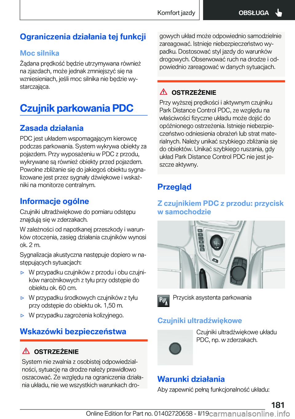 BMW M2 2020  Instrukcja obsługi (in Polish) �O�g�r�a�n�i�c�z�e�n�i�a��d�z�i�a�ł�a�n�i�a��t�e�j��f�u�n�k�c�j�i�M�o�c��s�i�l�n�i�k�a8�