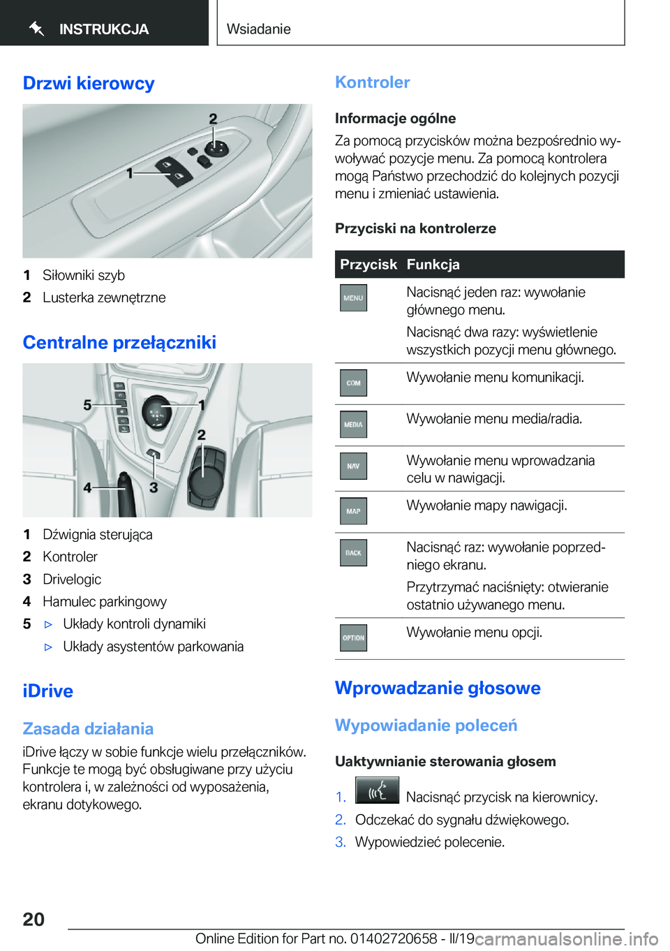 BMW M2 2020  Instrukcja obsługi (in Polish) �D�r�z�w�i��k�i�e�r�o�w�c�y�1�S�i�ł�o�w�n�i�k�i��s�z�y�b�2�L�u�s�t�e�r�k�a��z�e�w�n�