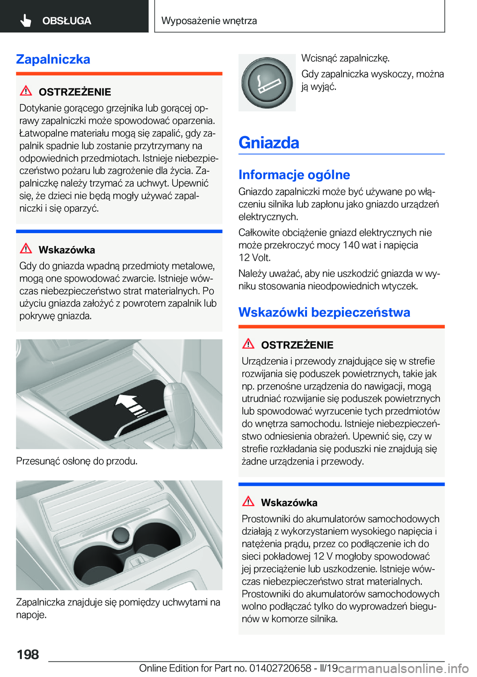 BMW M2 2020  Instrukcja obsługi (in Polish) �Z�a�p�a�l�n�i�c�z�k�a
�O�S�T�R�Z�E8�E�N�I�E
�D�o�t�y�k�a�n�i�e��g�o�r�