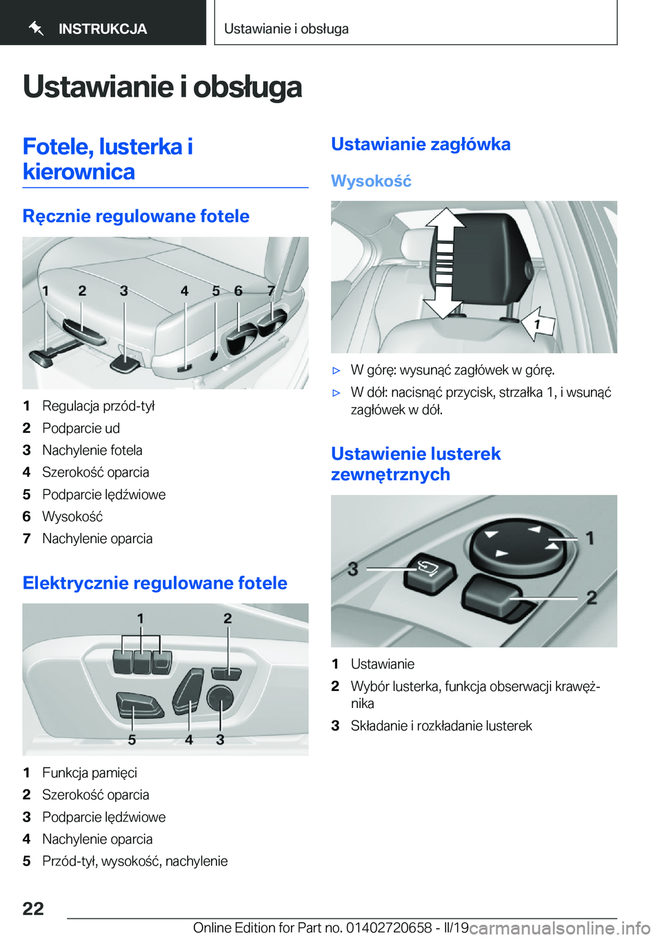 BMW M2 2020  Instrukcja obsługi (in Polish) �U�s�t�a�w�i�a�n�i�e��i��o�b�s�ł�u�g�a�F�o�t�e�l�e�,��l�u�s�t�e�r�k�a��i�k�i�e�r�o�w�n�i�c�a
�R�