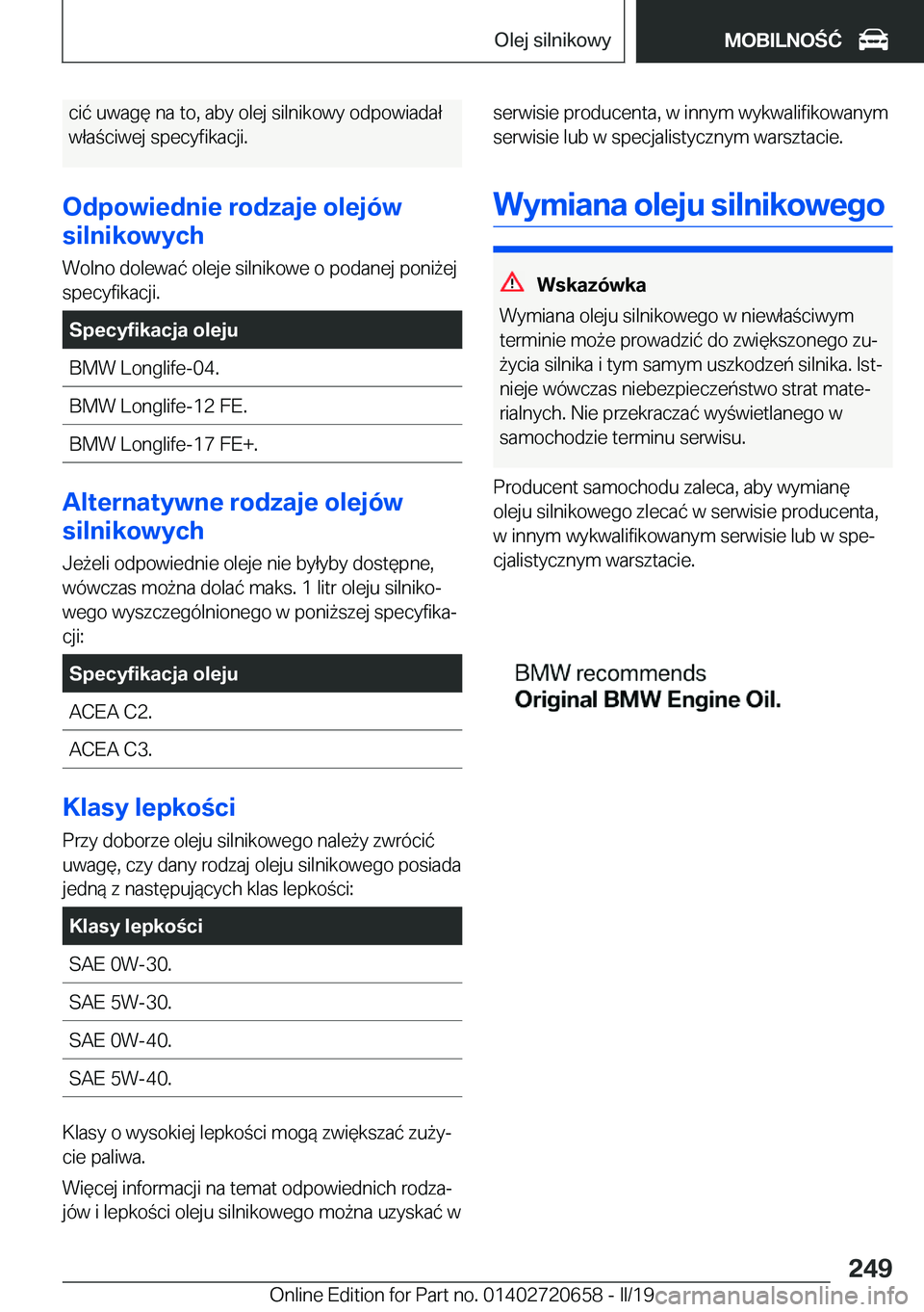 BMW M2 2020  Instrukcja obsługi (in Polish) �c�i�