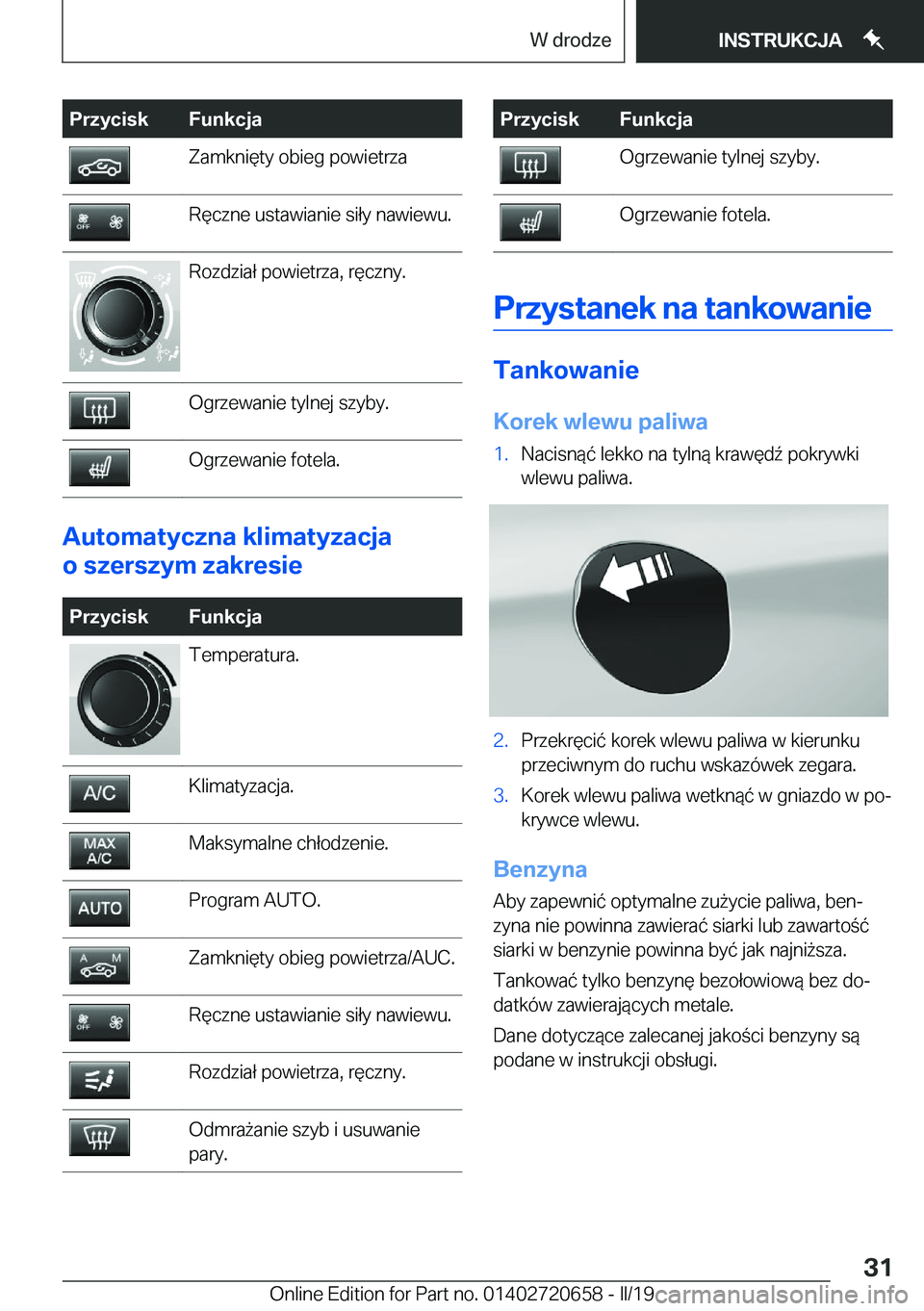 BMW M2 2020  Instrukcja obsługi (in Polish) �P�r�z�y�c�i�s�k�F�u�n�k�c�j�a�Z�a�m�k�n�i�