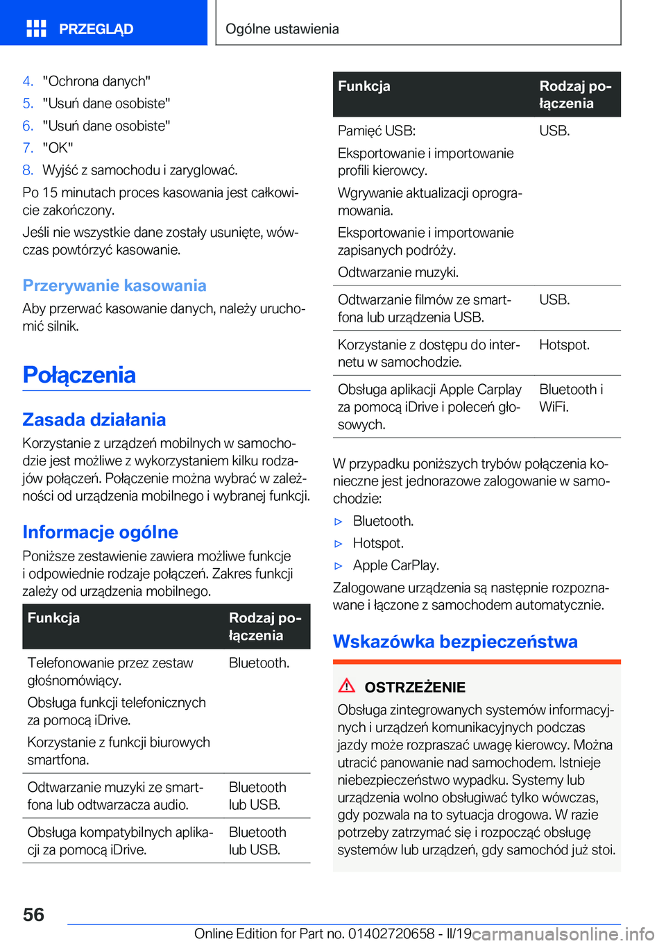 BMW M2 2020  Instrukcja obsługi (in Polish) �4�.��O�c�h�r�o�n�a��d�a�n�y�c�h��5�.��U�s�u�
