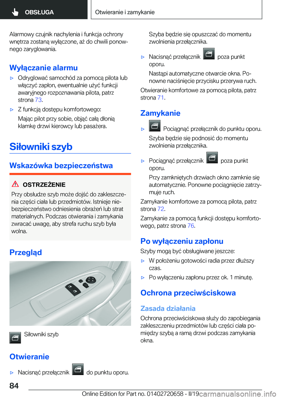 BMW M2 2020  Instrukcja obsługi (in Polish) �A�l�a�r�m�o�w�y��c�z�u�j�n�i�k��n�a�c�h�y�l�e�n�i�a��i��f�u�n�k�c�j�a��o�c�h�r�o�n�y
�w�n�
