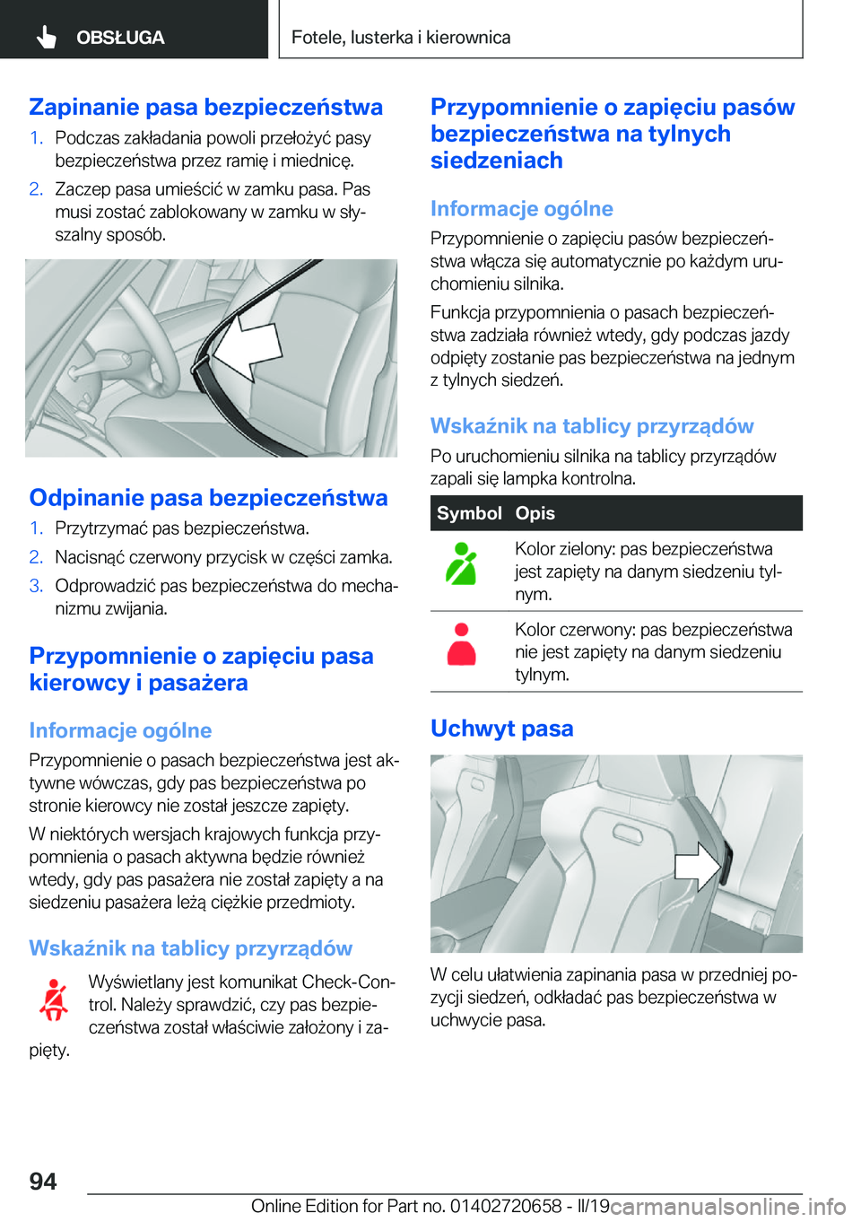 BMW M2 2020  Instrukcja obsługi (in Polish) �Z�a�p�i�n�a�n�i�e��p�a�s�a��b�e�z�p�i�e�c�z�e�