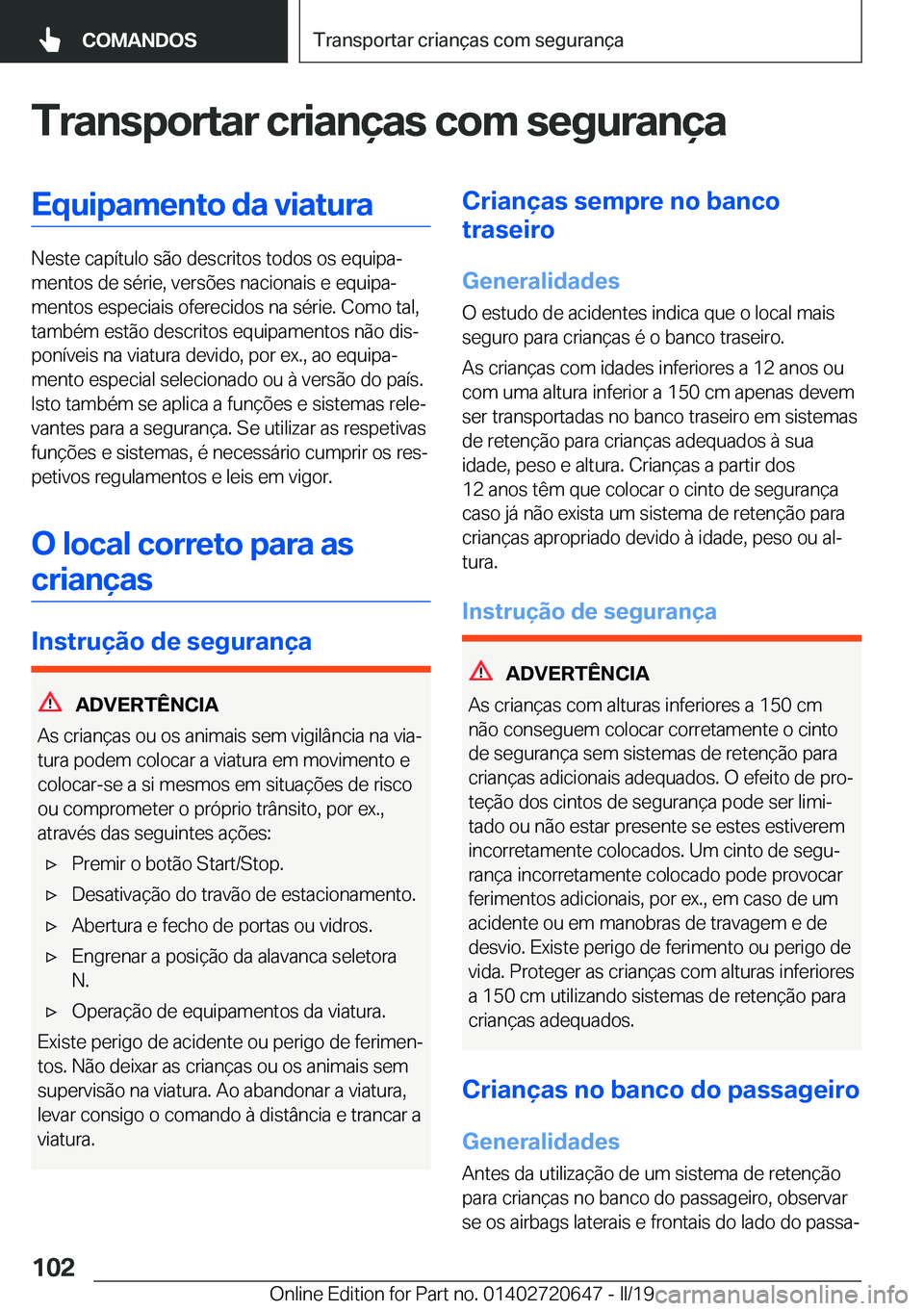 BMW M2 2020  Manual do condutor (in Portuguese) �T�r�a�n�s�p�o�r�t�a�r��c�r�i�a�n�