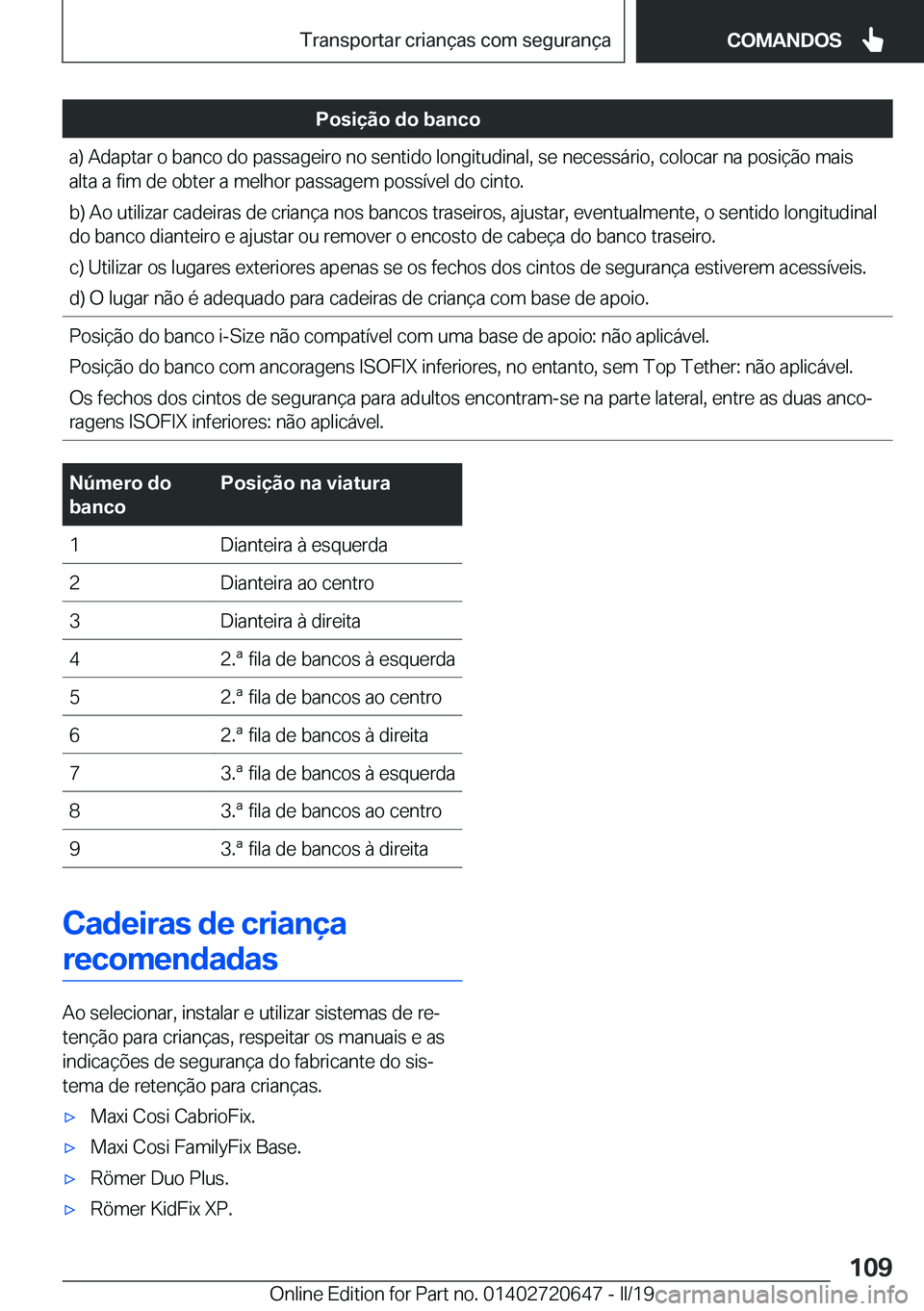 BMW M2 2020  Manual do condutor (in Portuguese) �P�o�s�i�