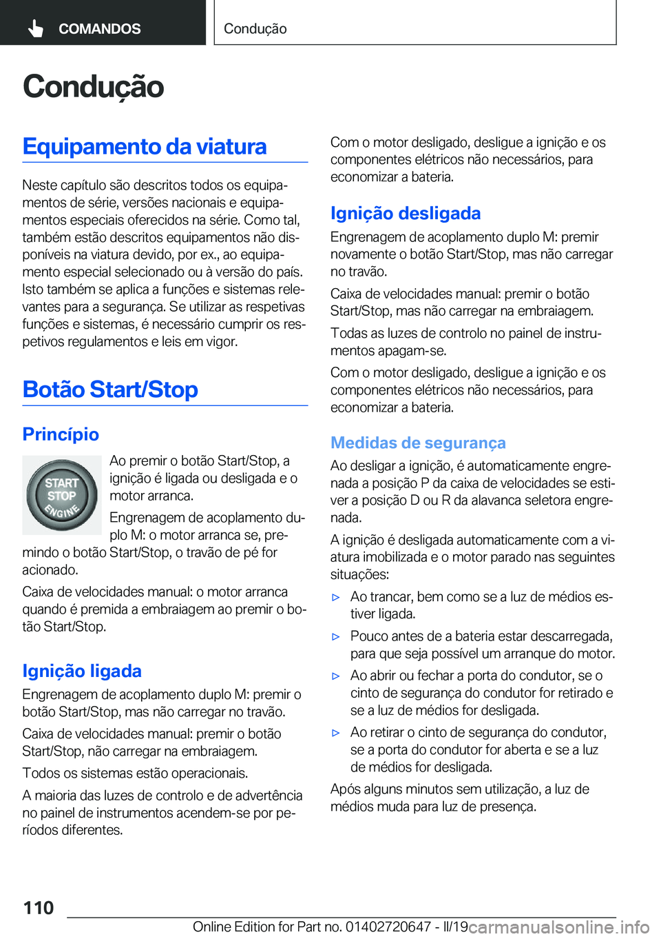 BMW M2 2020  Manual do condutor (in Portuguese) �C�o�n�d�u�