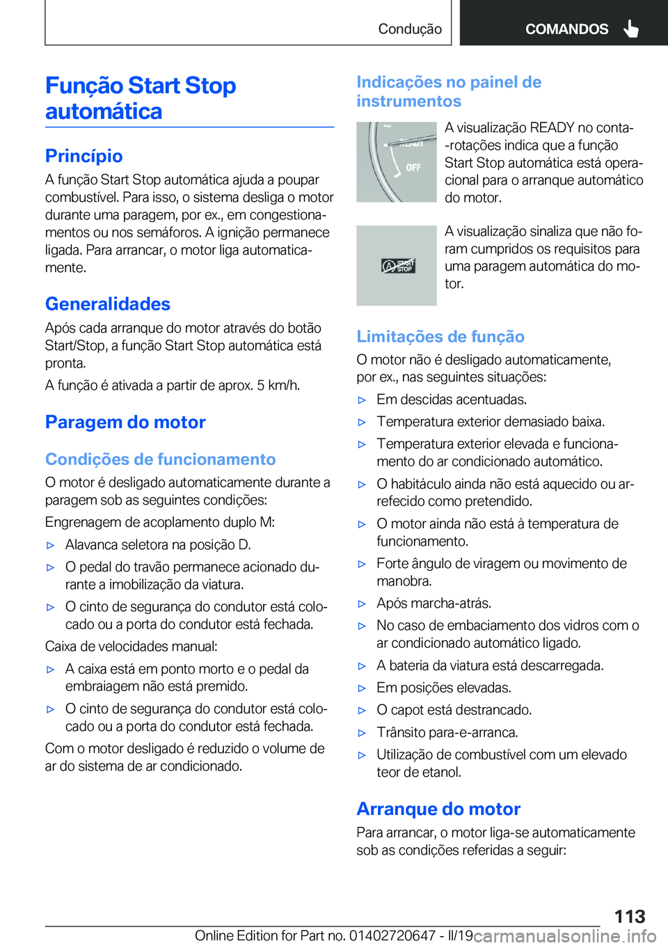 BMW M2 2020  Manual do condutor (in Portuguese) �F�u�n�