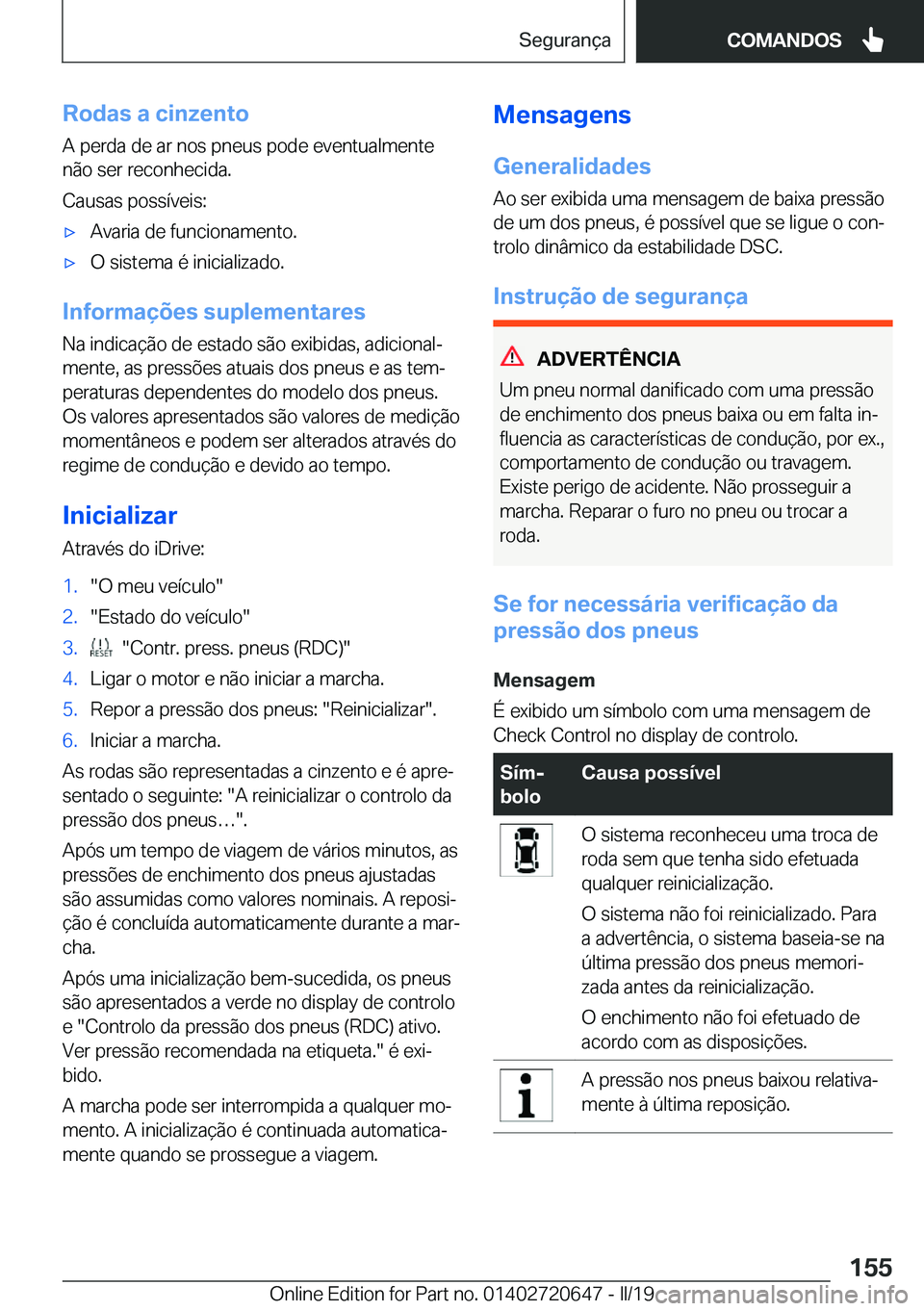 BMW M2 2020  Manual do condutor (in Portuguese) �R�o�d�a�s��a��c�i�n�z�e�n�t�o�A��p�e�r�d�a��d�e��a�r��n�o�s��p�n�e�u�s��p�o�d�e��e�v�e�n�t�u�a�l�m�e�n�t�e
�n�ã�o��s�e�r��r�e�c�o�n�h�e�c�i�d�a�.
�C�a�u�s�a�s��p�o�s�s�