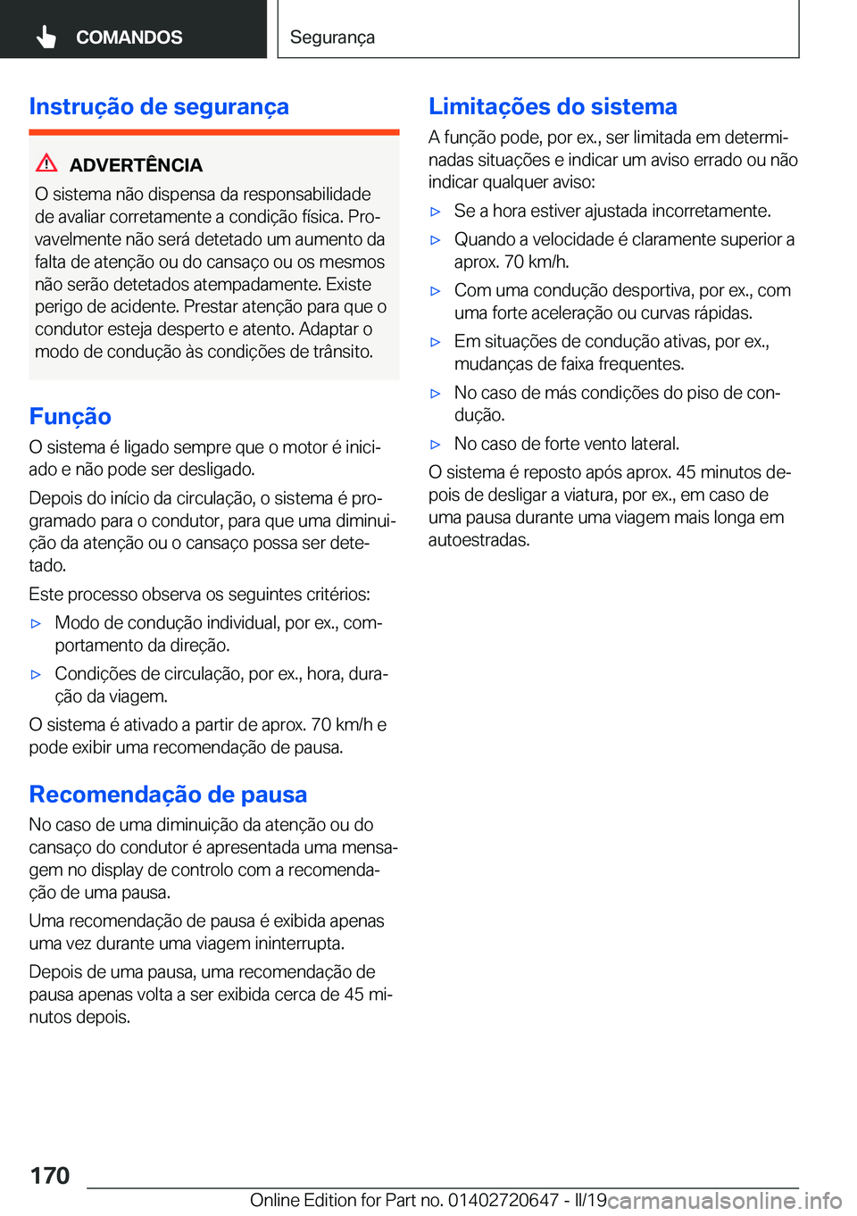 BMW M2 2020  Manual do condutor (in Portuguese) �I�n�s�t�r�u�