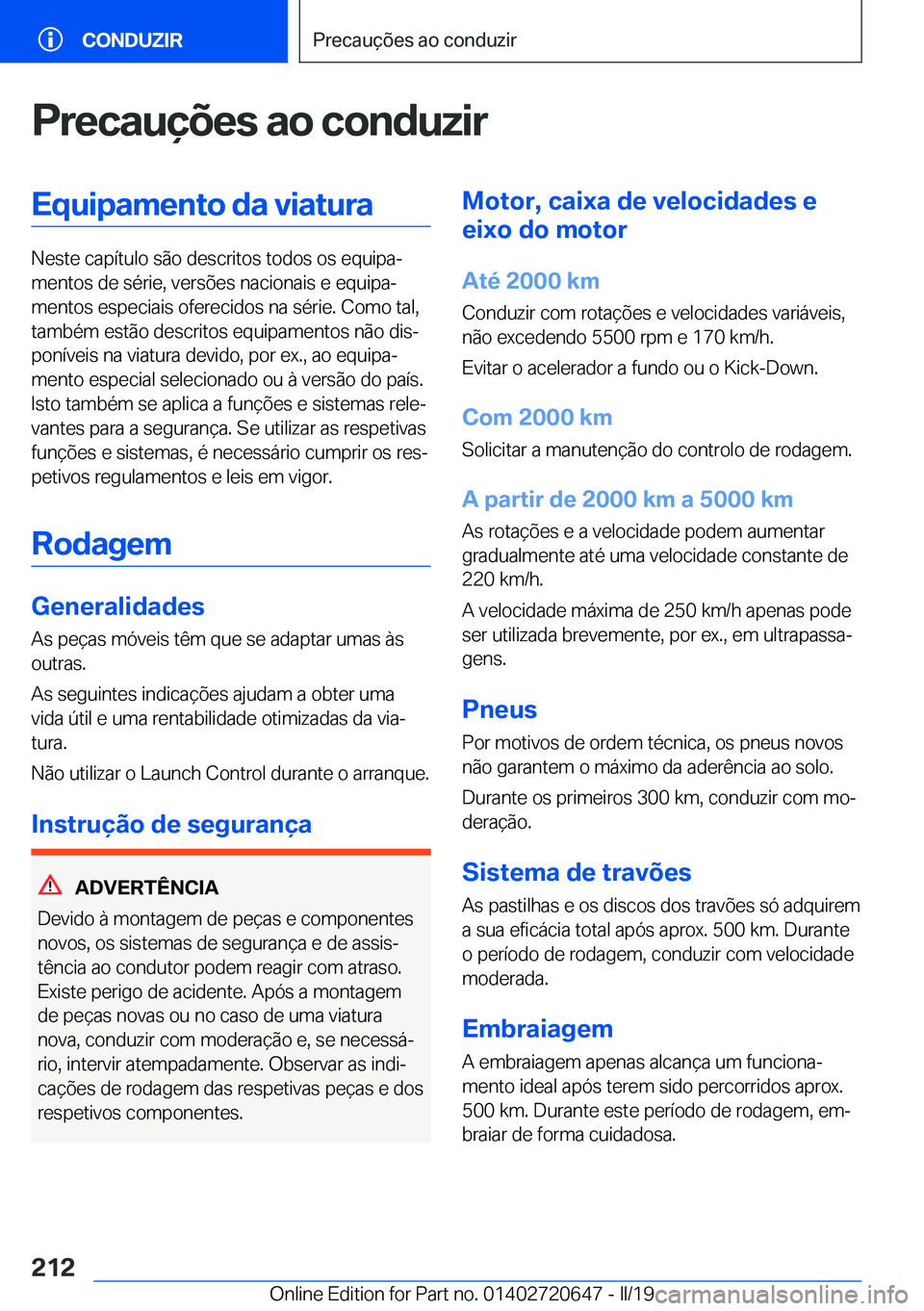 BMW M2 2020  Manual do condutor (in Portuguese) �P�r�e�c�a�u�